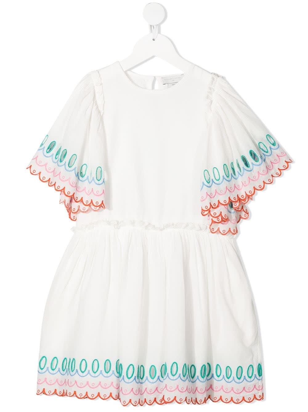 Photo of  Stella McCartney Kids Flared Dress In White Jersey With Embroidery Detail- shop Stella McCartney Kids Dresses online sales