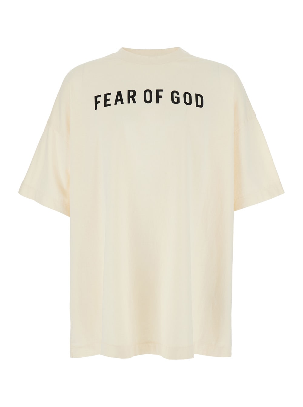 Shop Fear Of God Beiget-shirt With Contrasting Front Logo Print In Cotton Man