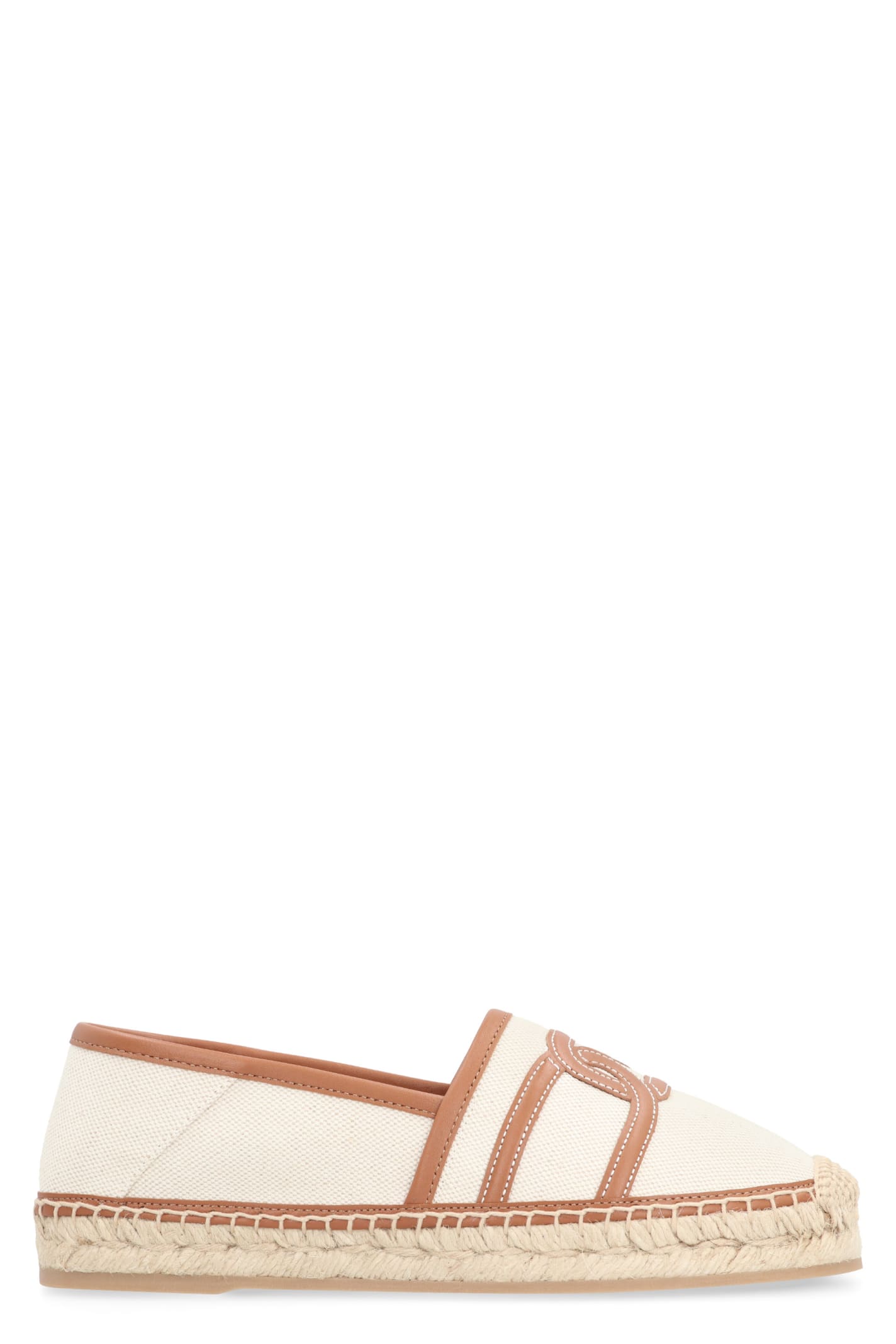 Shop Tod's Canvas Espadrilles With Logo In Ivory
