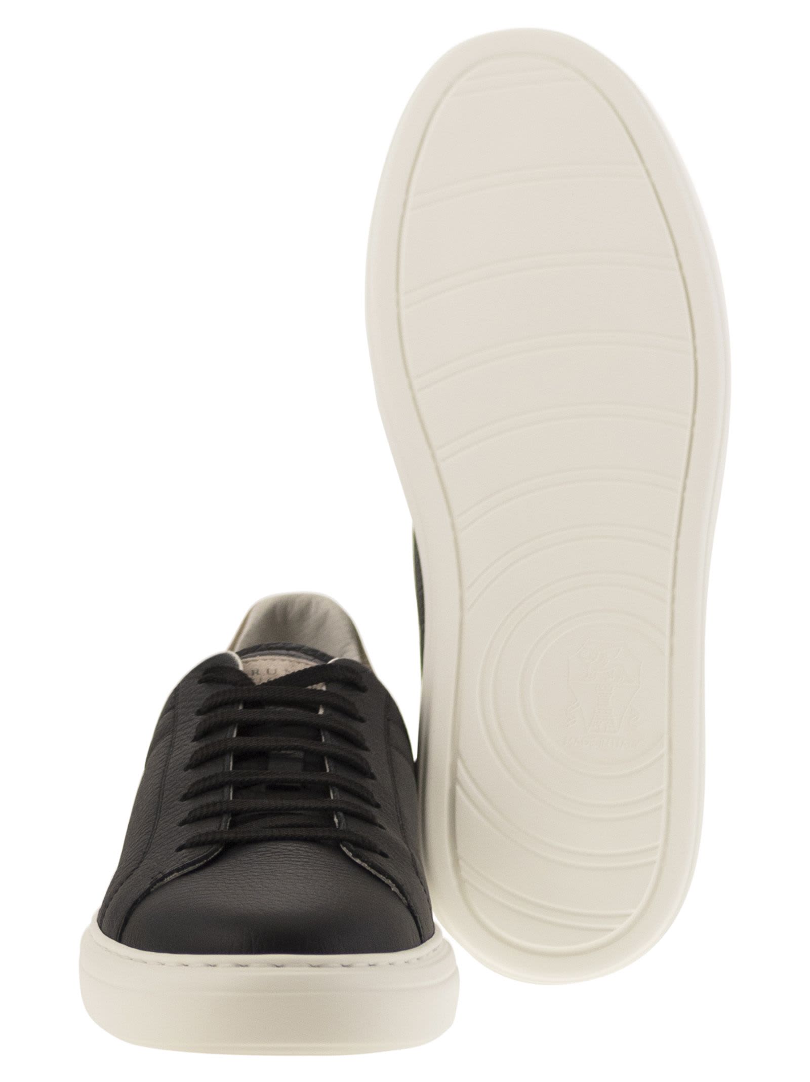 Shop Brunello Cucinelli Calfskin Trainers With Grain In Black