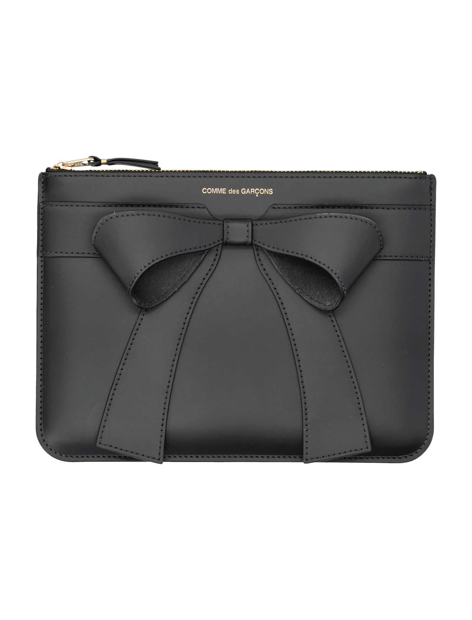 Comme Des Garçons Big Bow Leather Pouch In Black