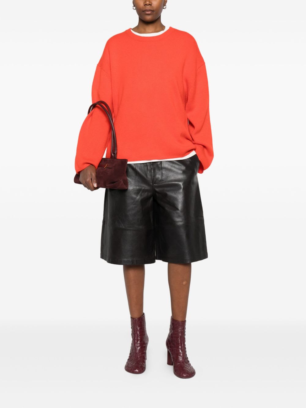 Goat Soft Wool Crewneck Sweater Coral Color In Orange