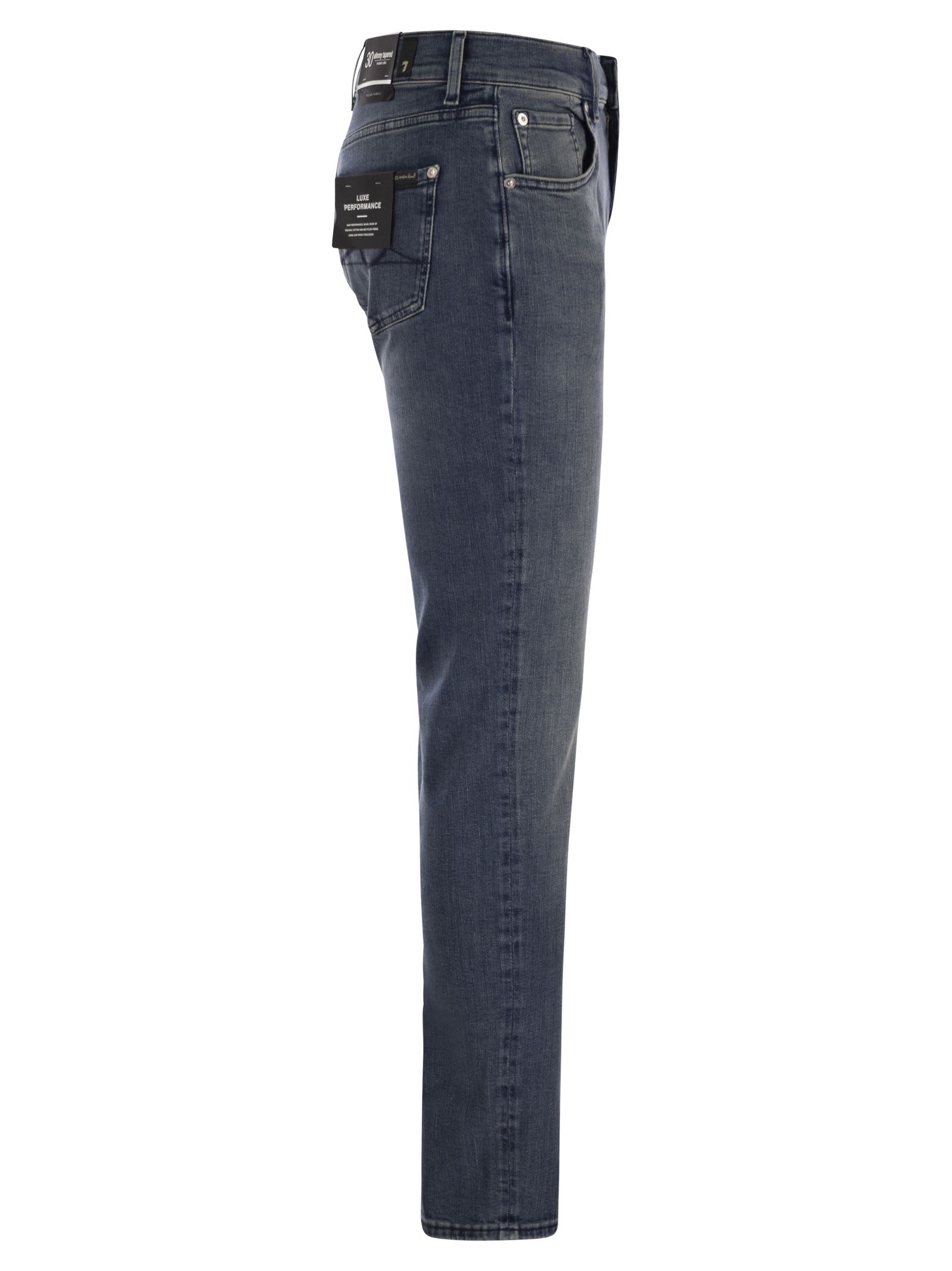 7 For All Mankind Slimmy Tapered Globe - Skinny Medium-waisted Jeans In Blue Denim