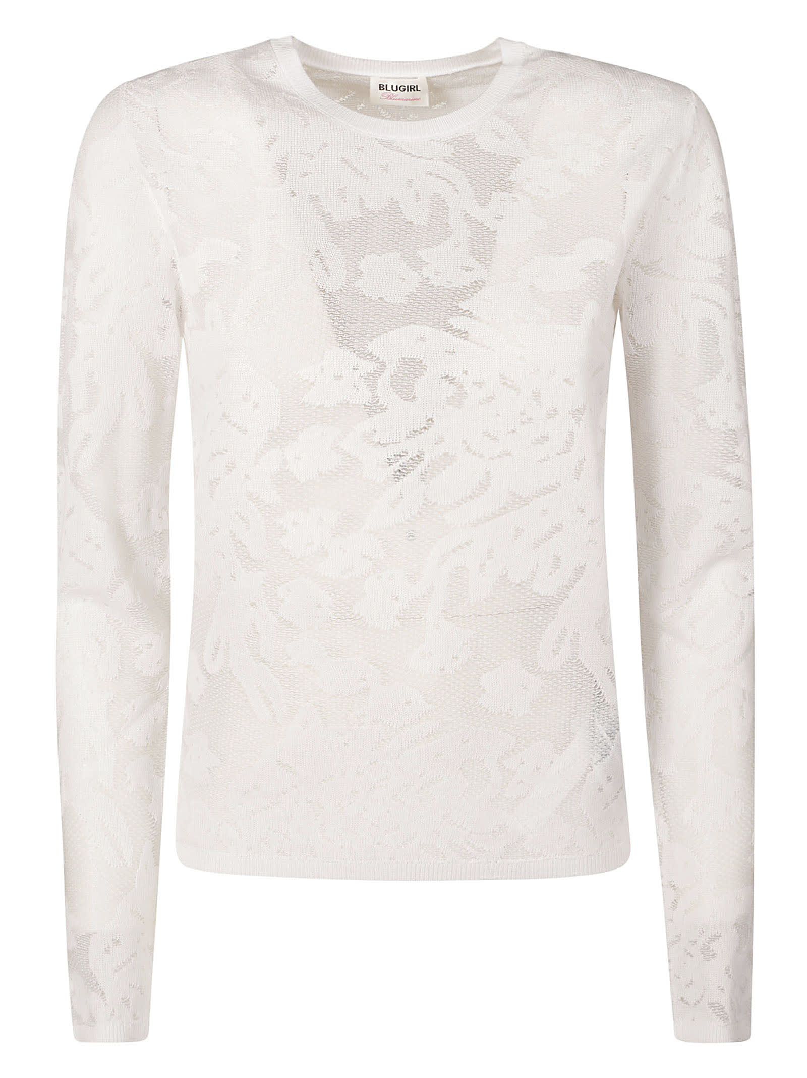 Shop Blugirl Long-sleeved Floral Lace Top In Bianco
