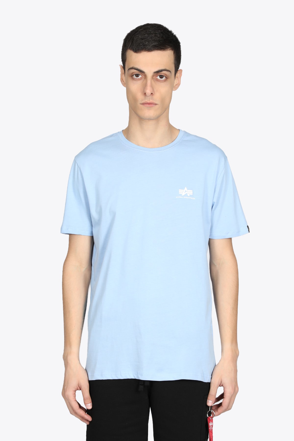 Alpha Industries Basic T Small Logo Light blue cotton t-shirt with small chest logo