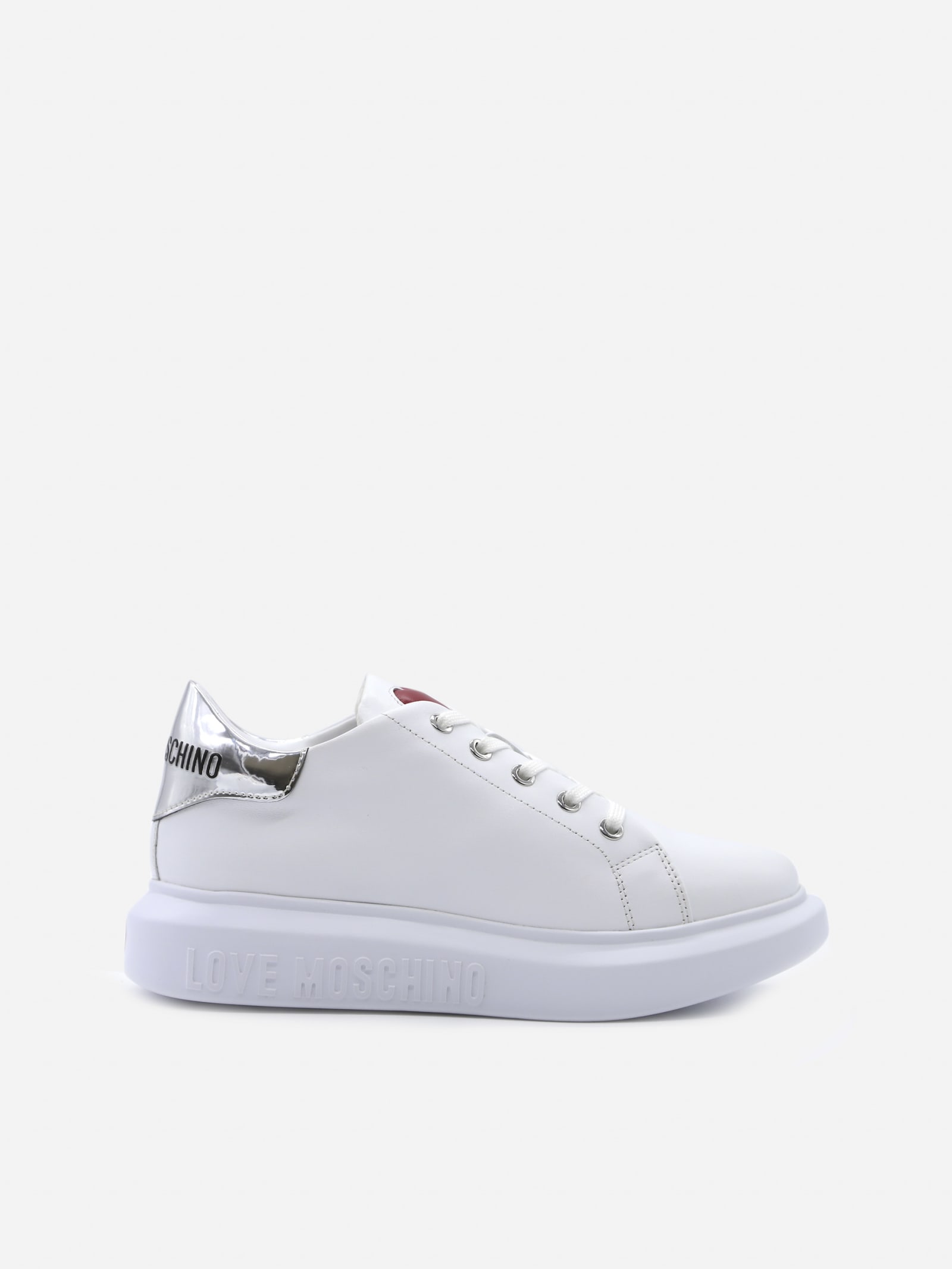 Buy Love Moschino Leather Sneakers With Contrasting Heel Tab online, shop Love Moschino shoes with free shipping