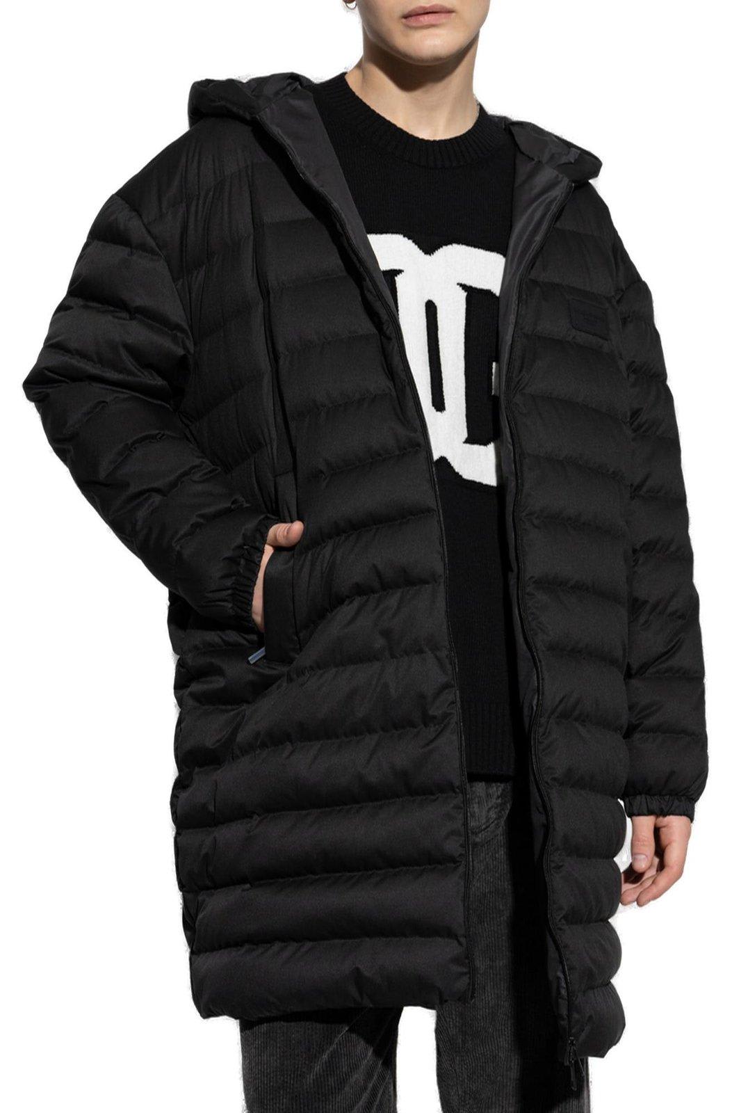 Shop Dolce & Gabbana Logo Patch Quilted Down Coat In Black