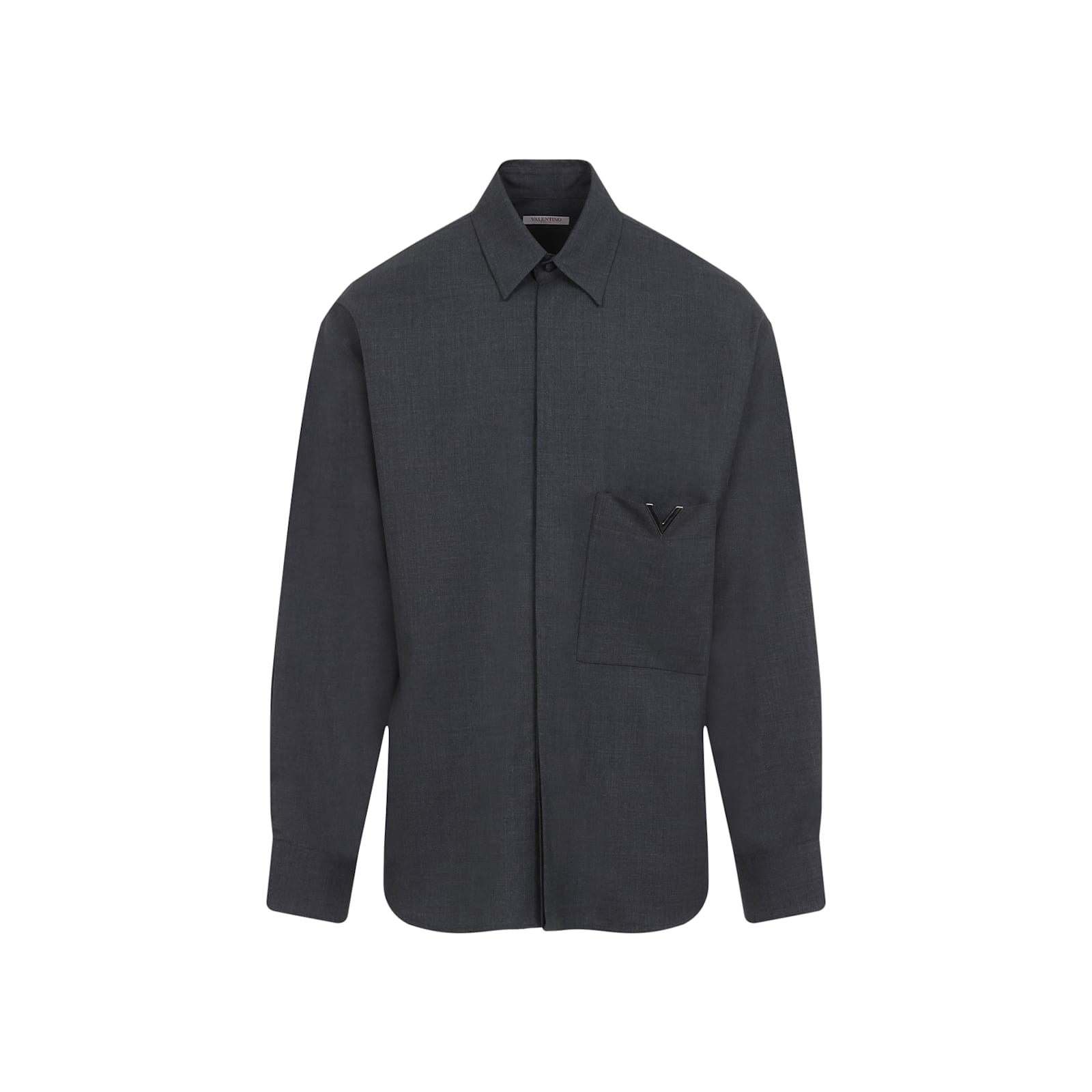 Shop Valentino V Detail Wool Shirt In Grigio Melange