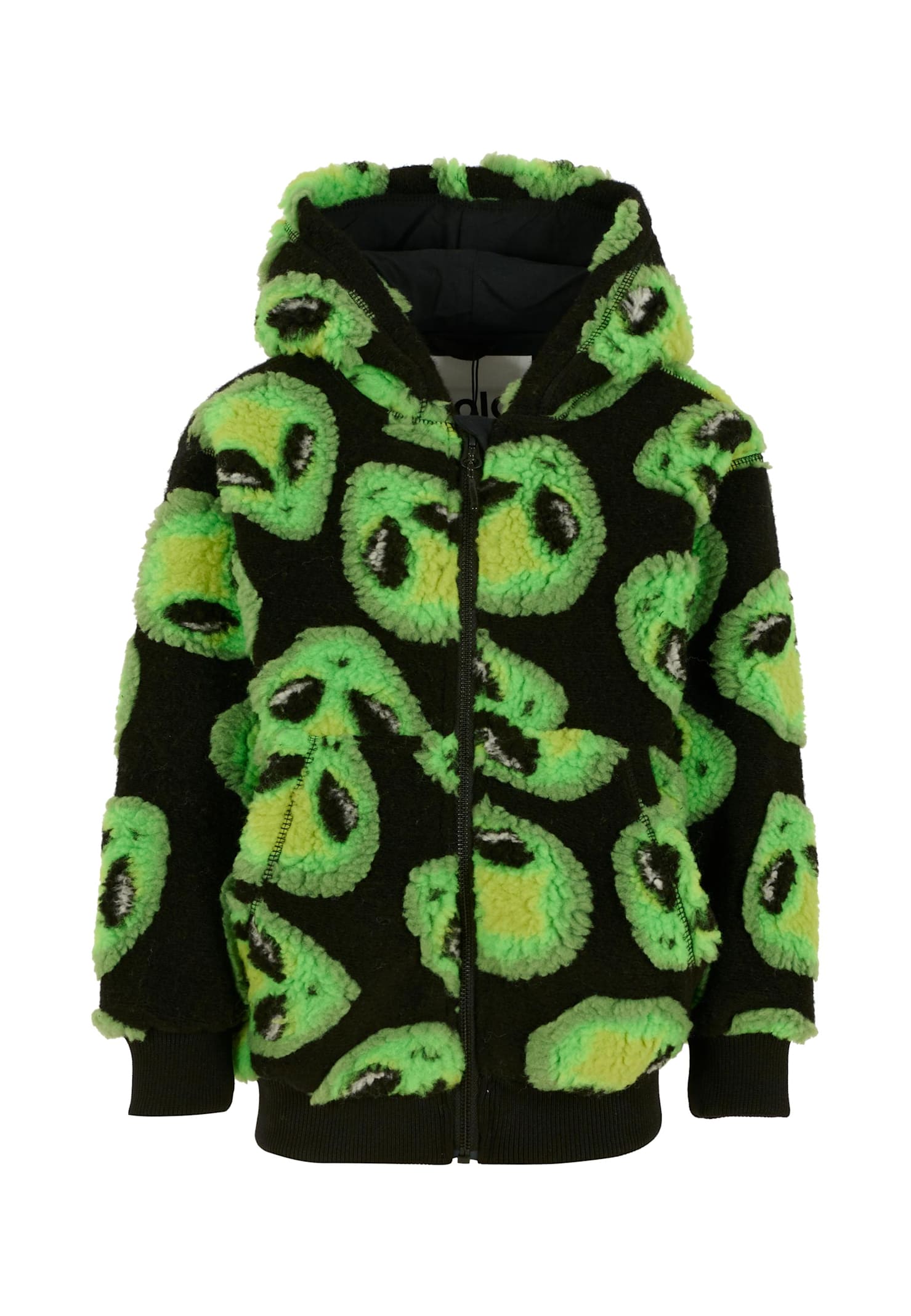 Molo Black Down Jacket For Boy With Alien In Black