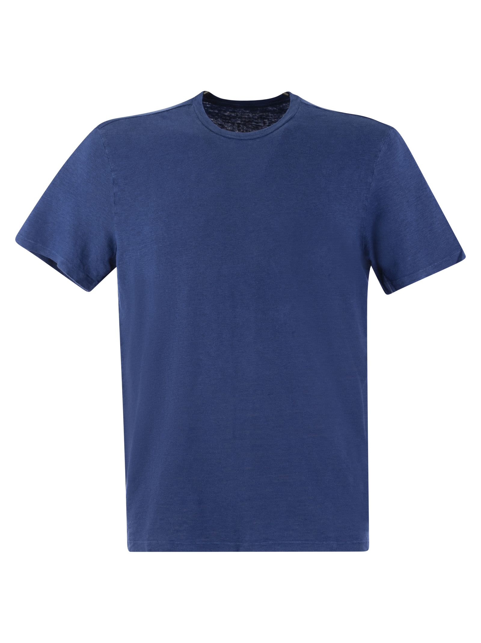 Shop Majestic Crew-neck Linen T-shirt In Blu