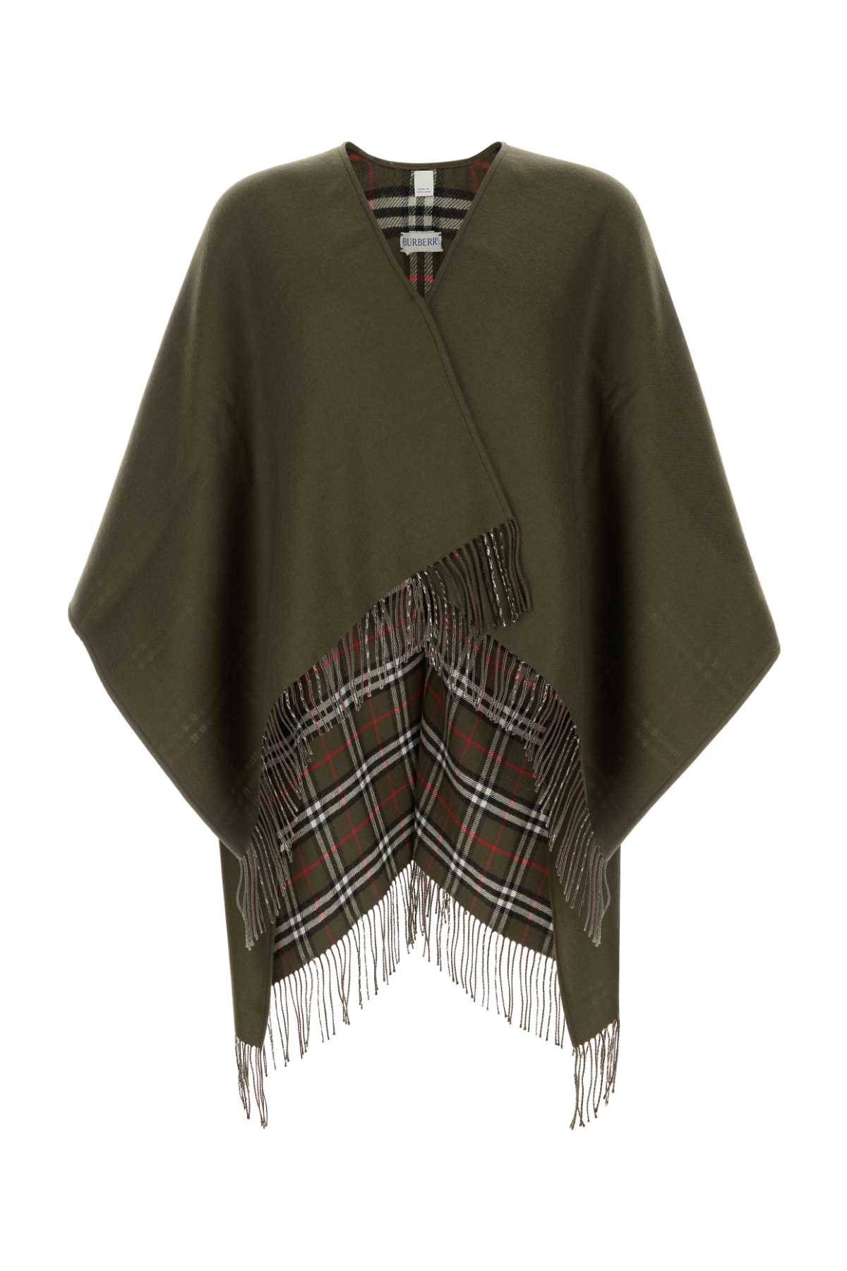 Shop Burberry Olive Green Wool Reversible Cape In Loch