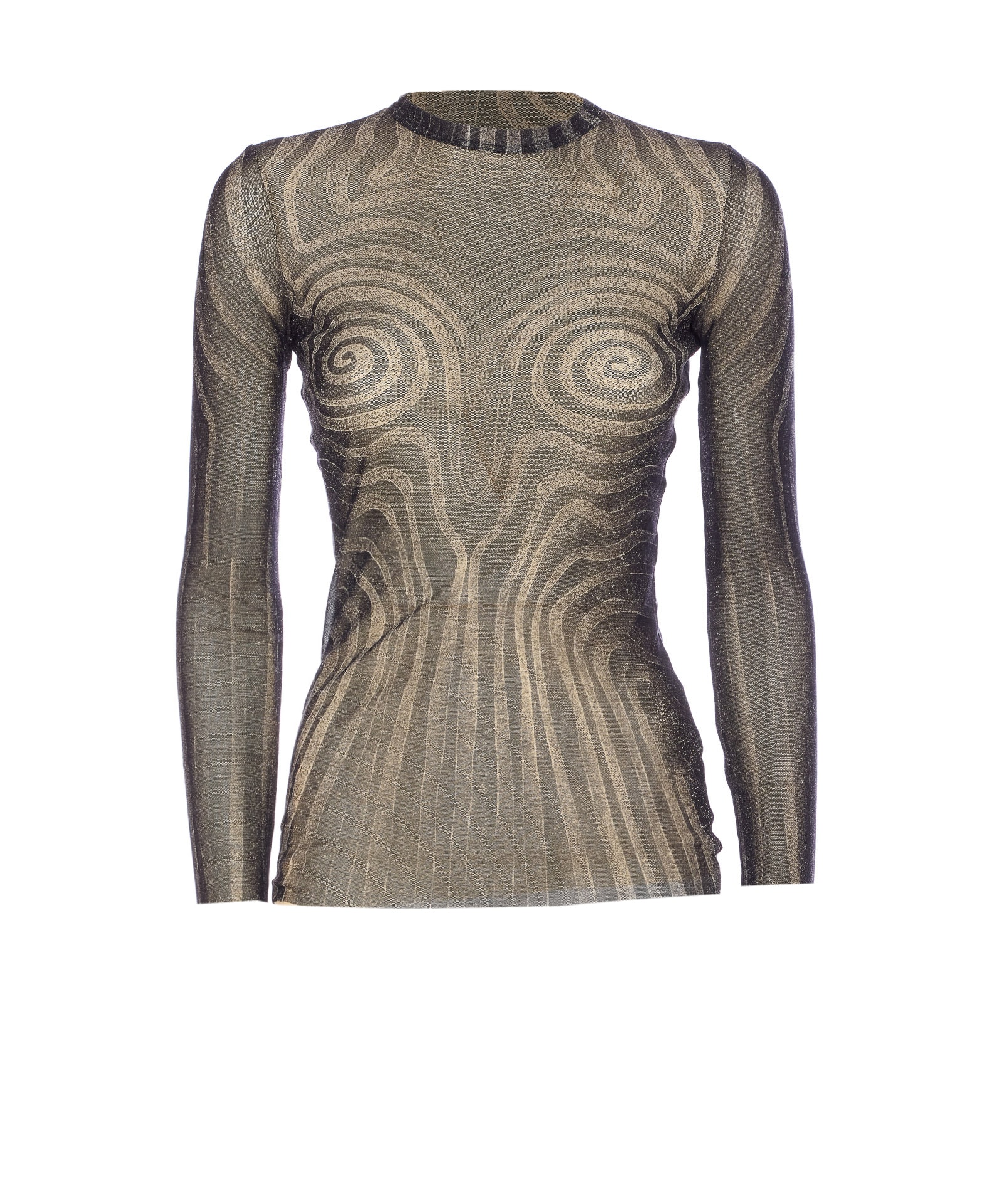 Jean Paul Gaultier Mesh Top With Geometric Pattern And Spiral Print In Black