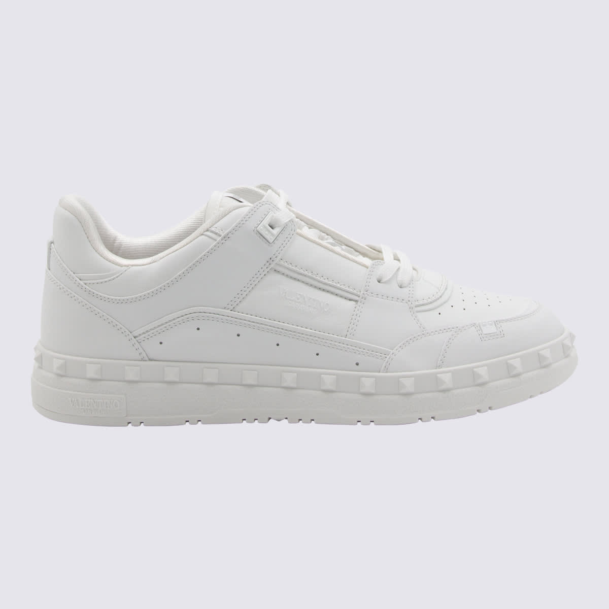 Valentino Garavani Premium Calf Leather Sneakers With Rockstud Detailing In White