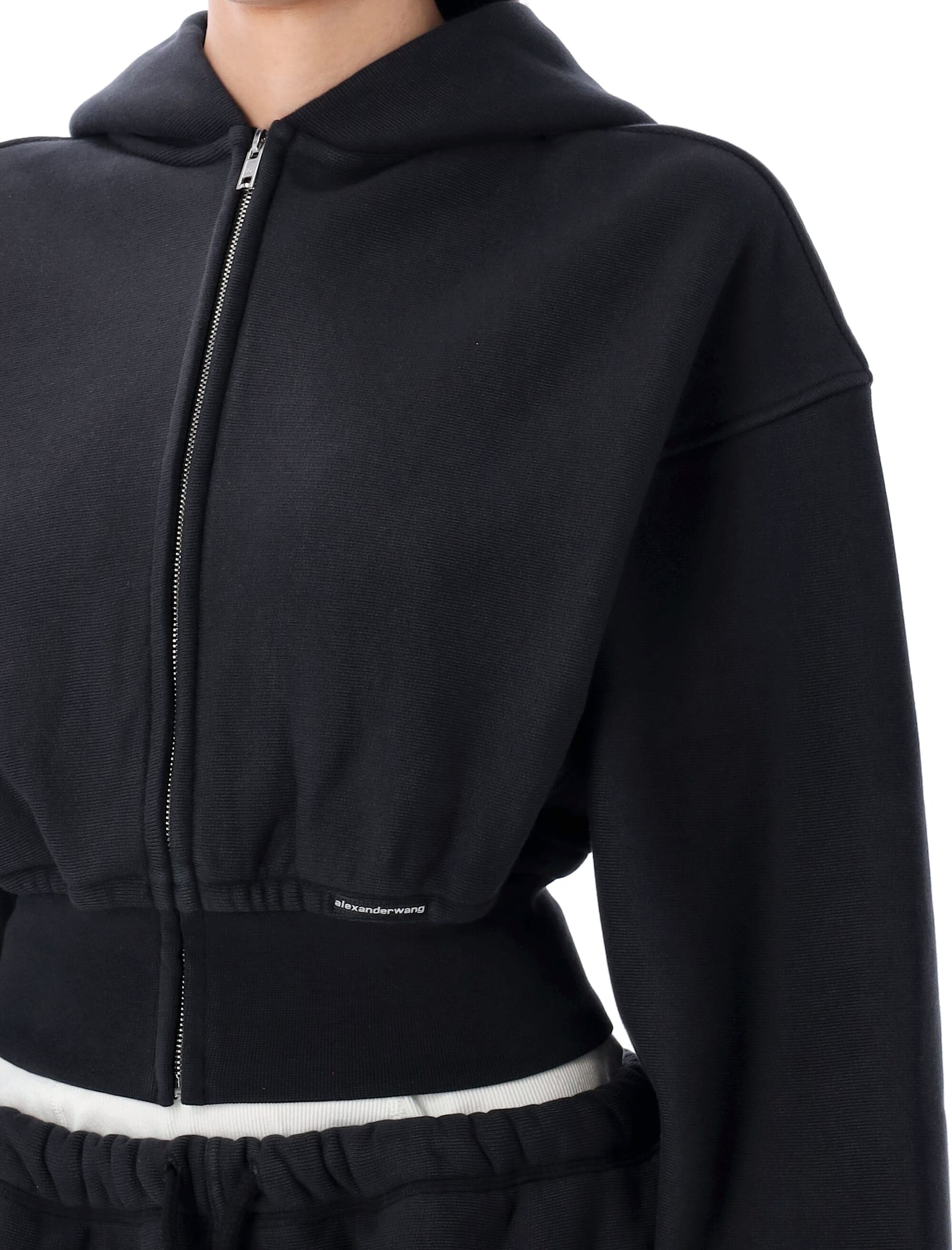 Alexander Wang T Cropped Zip-up Hoodie In Black