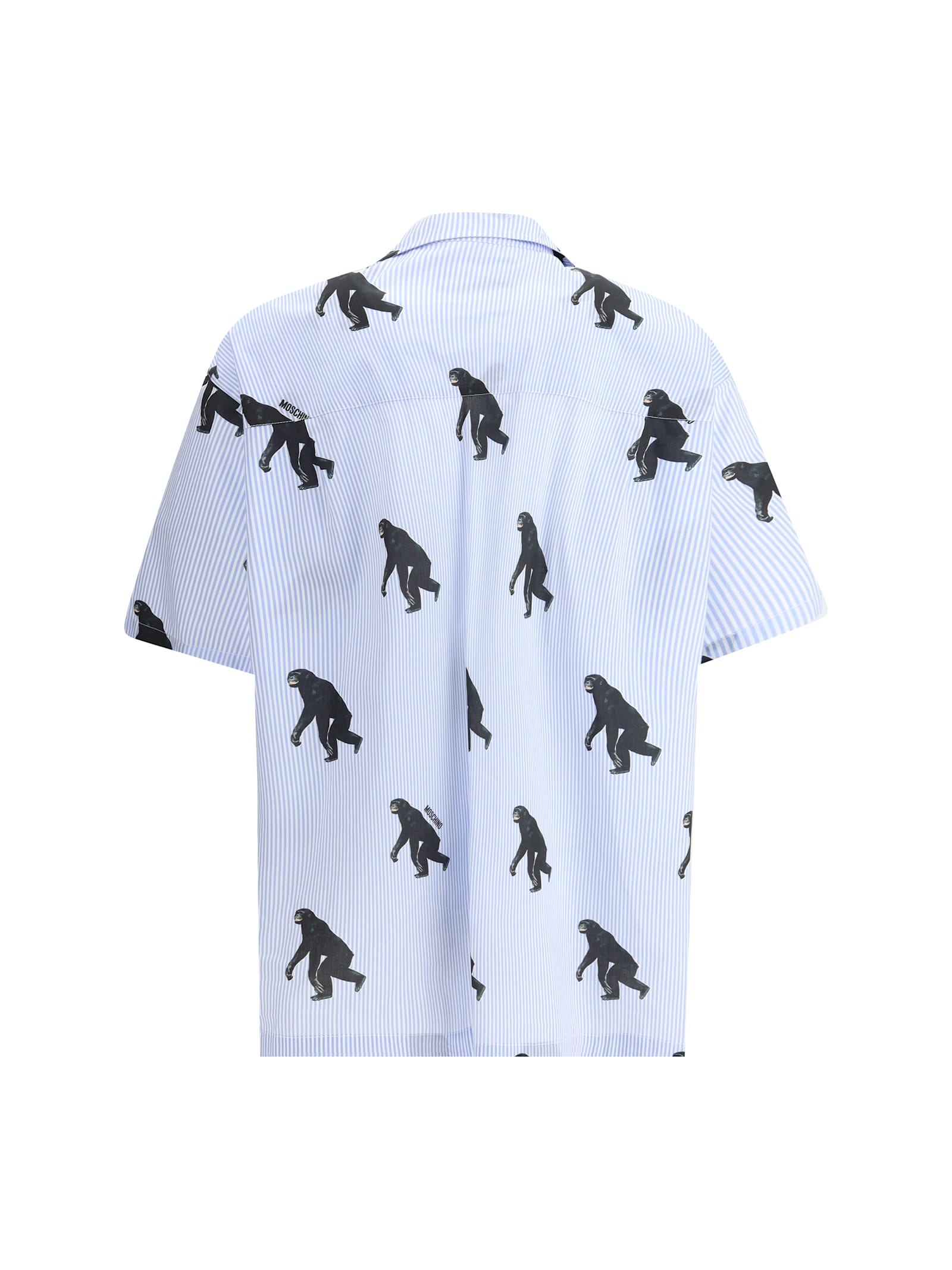 Moschino Poplin Shirt Allover Chimpanzee In Light Blue