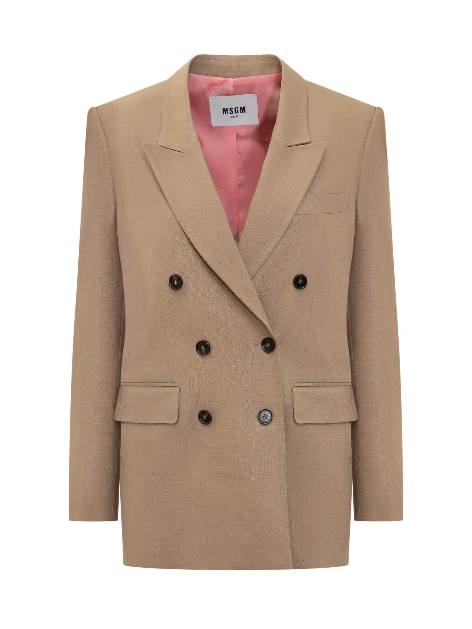 Shop Msgm Double-breasted Blazer In Sand