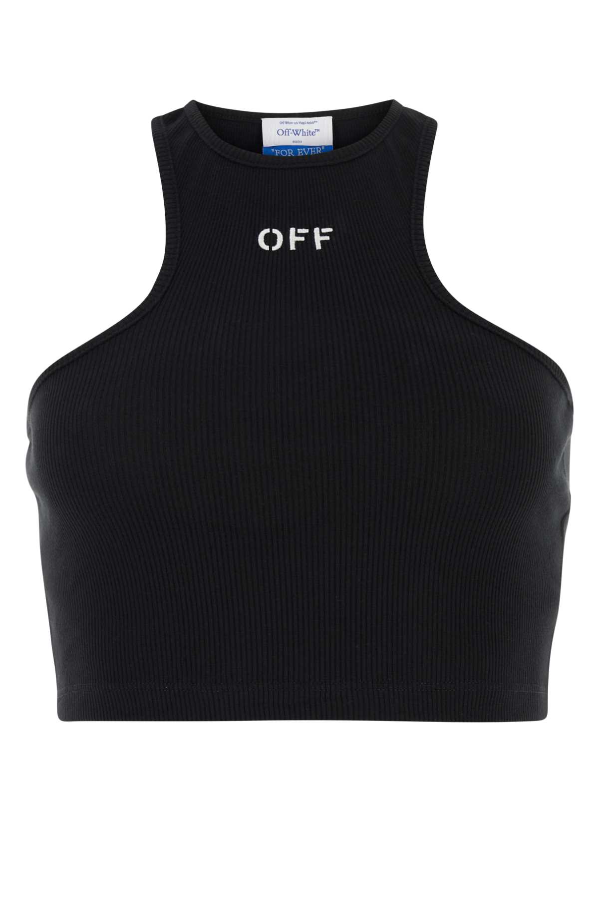 Shop Off-white Black Stretch Cotton Crop Top In Blackwhite