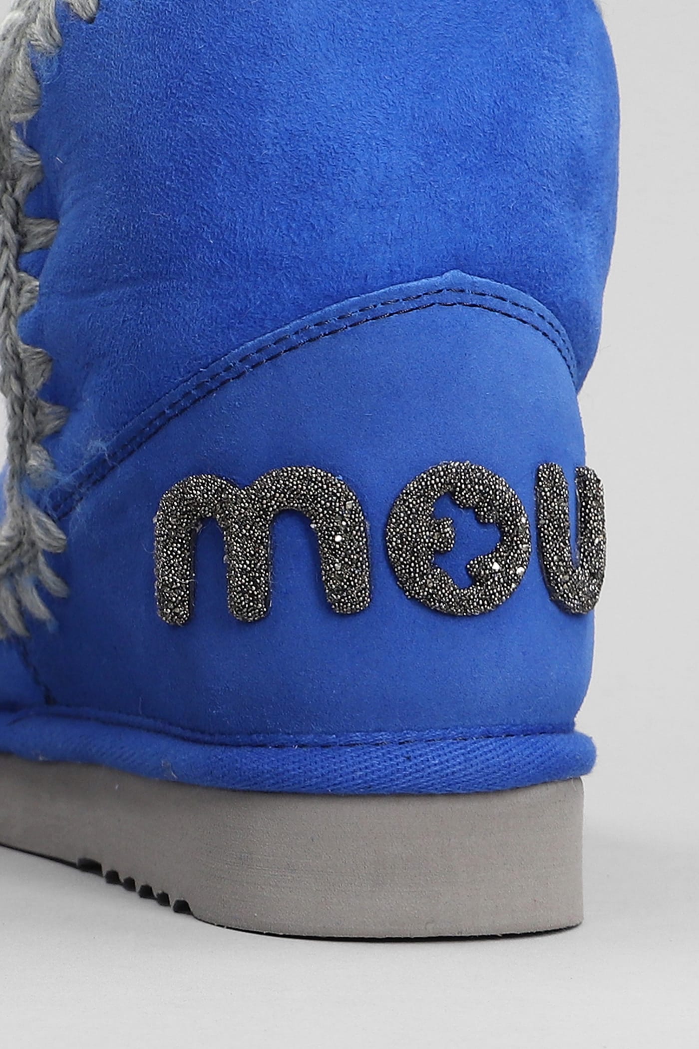 Shop Mou Eskimo 18 Low Heels Ankle Boots In Blue Suede