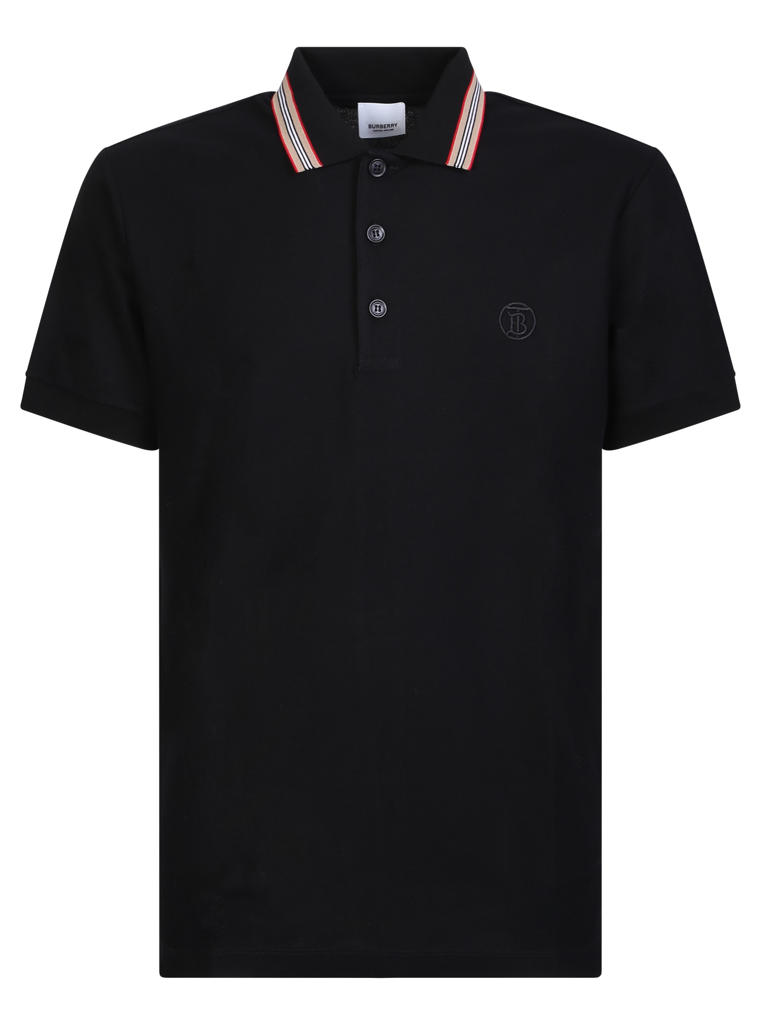 Shop Burberry Icon Stripe Polo Shirt In Black