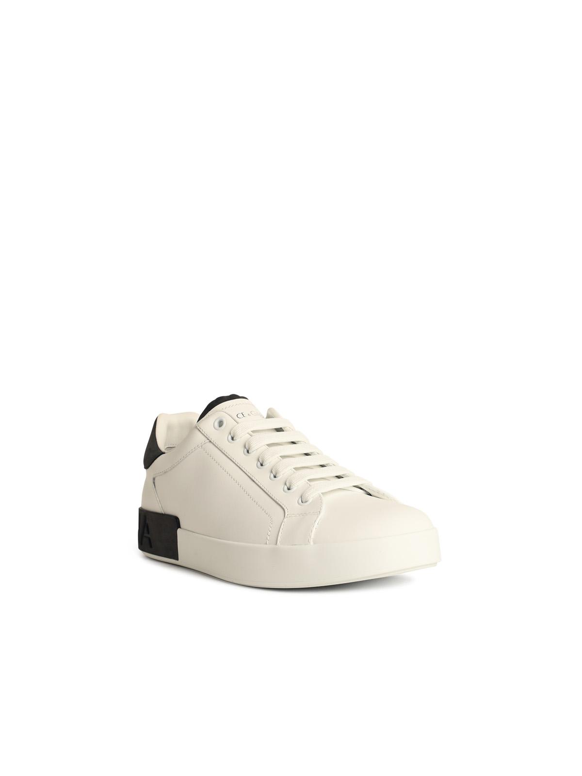 Dolce & Gabbana White Leather Portofino Sneakers In White