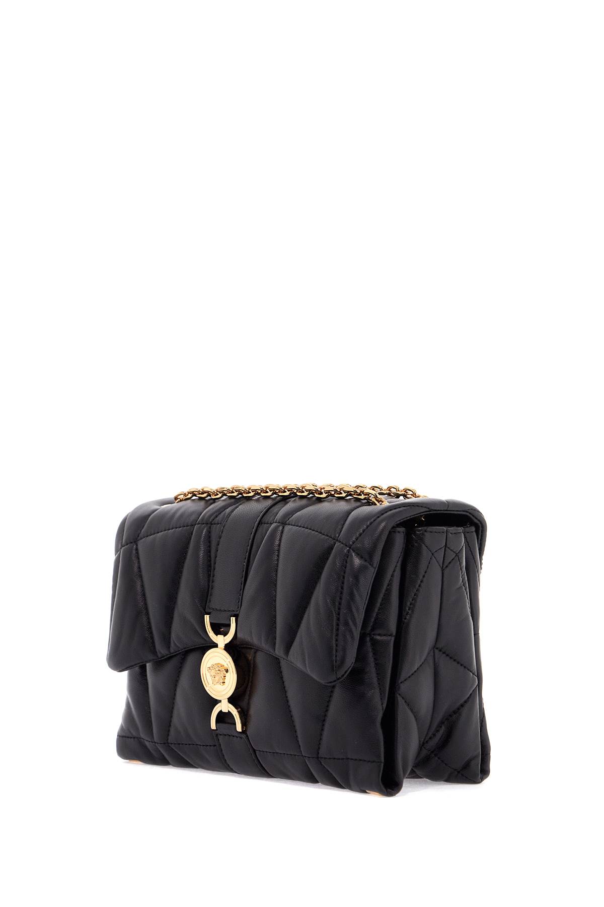 Versace Black Nappa Leather Kleio Shoulder Bag In Black- Gold (black)