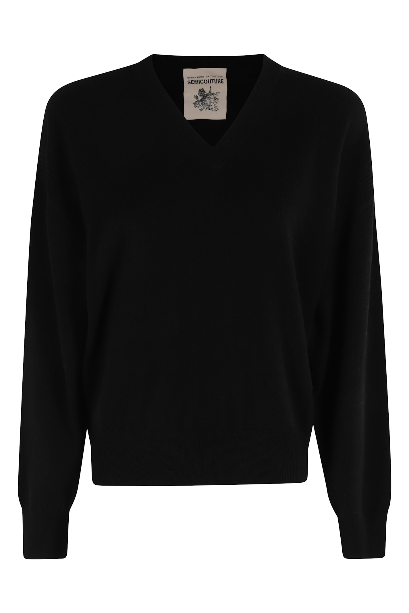 Semicouture Semi Couture V-neck Black Sweater With Long Sleeves In Black