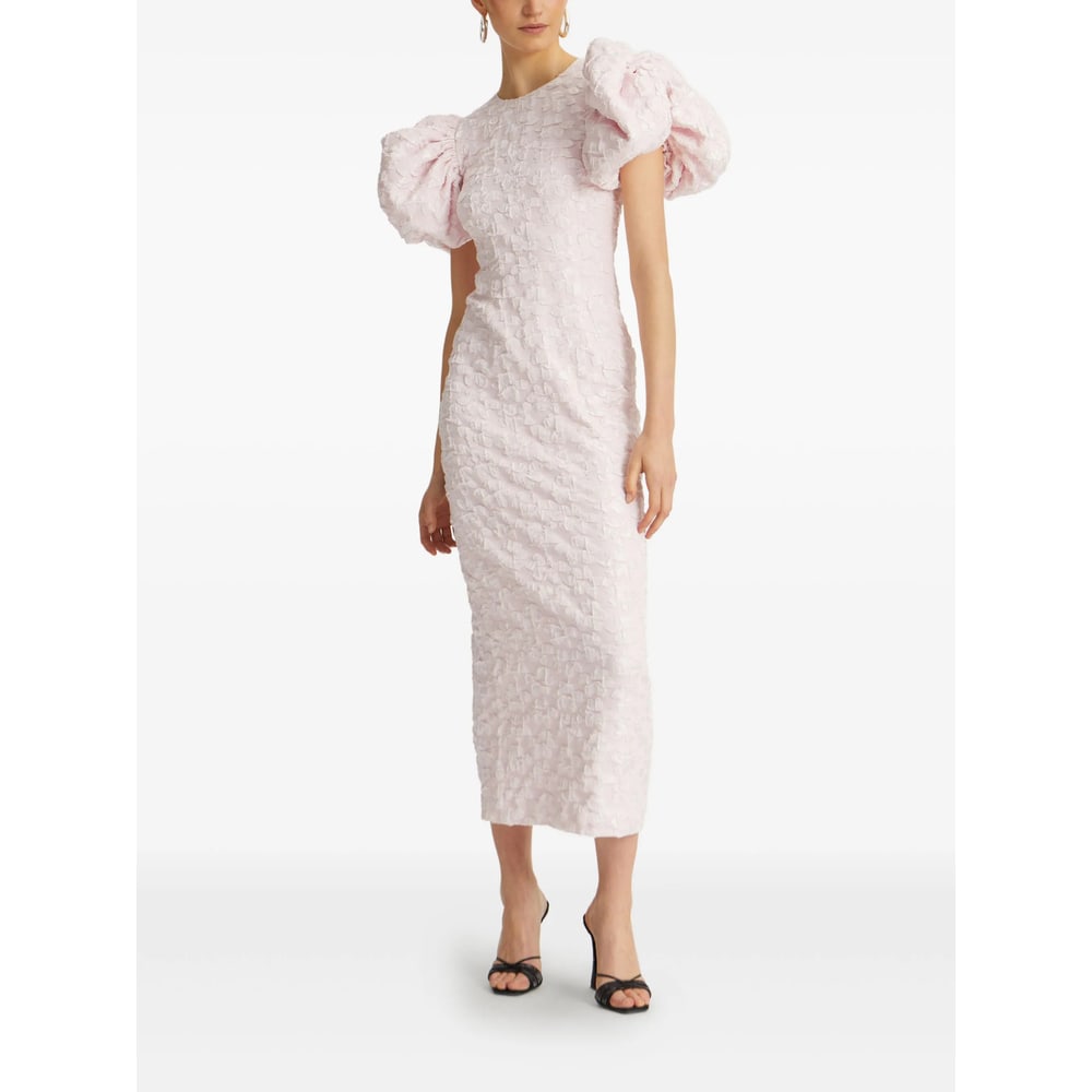 Rotate Birger Christensen Rotate Sunday Puffy Floral-jacquard Midi Dress In Pink
