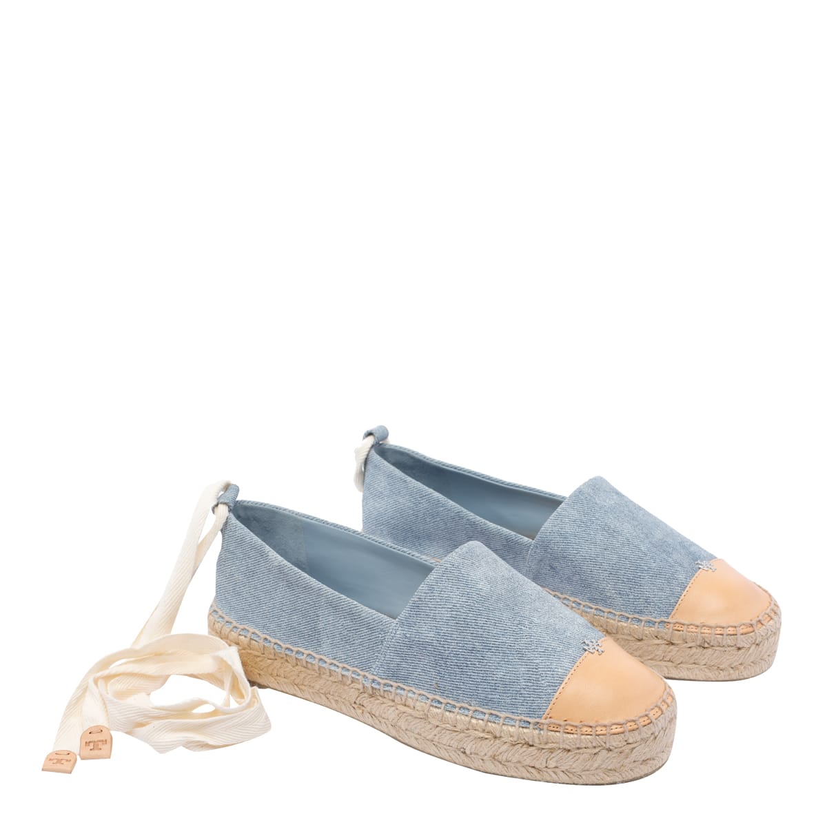 Tory Burch Bicolor Denim Ankle-wrap Espadrilles In Blue