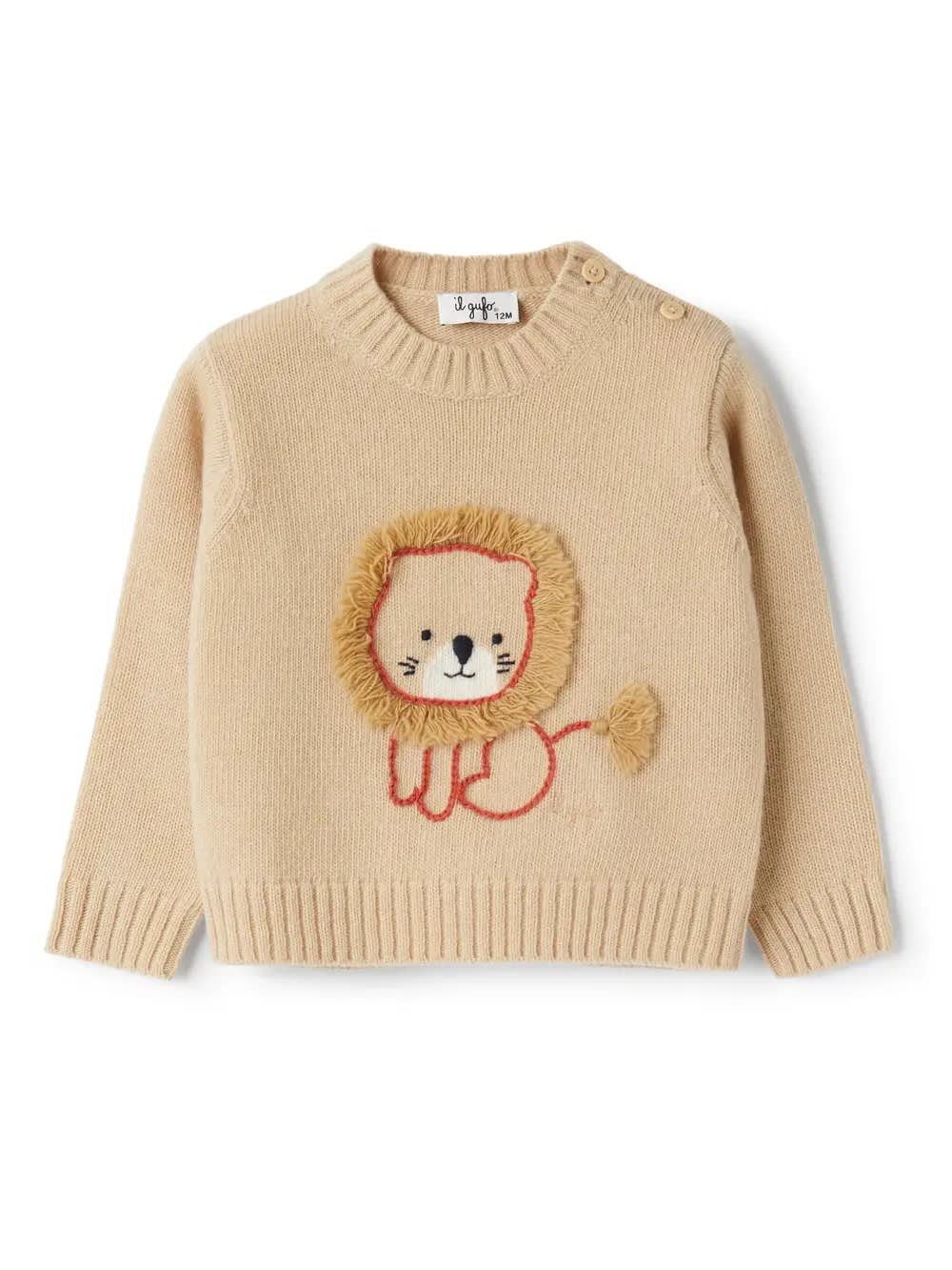 Il Gufo Root Wool Sweater With Embroidered Lion In Black