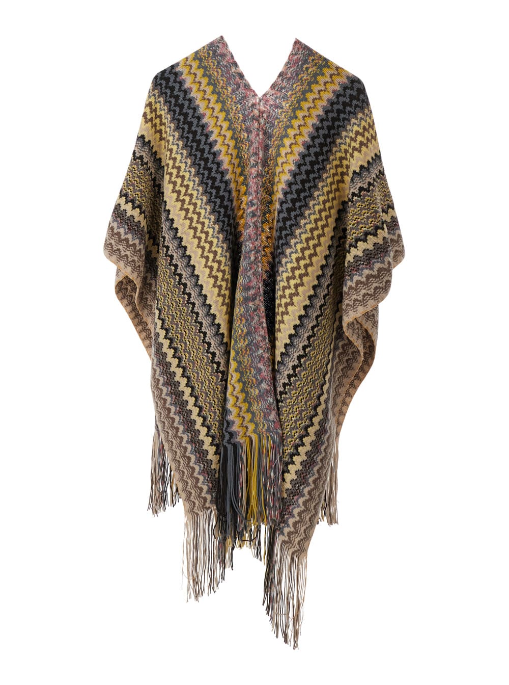 Missoni Multicolor Cape With V Neck And All-over Zigzag Motif In Viscose Blend Woman In Multi