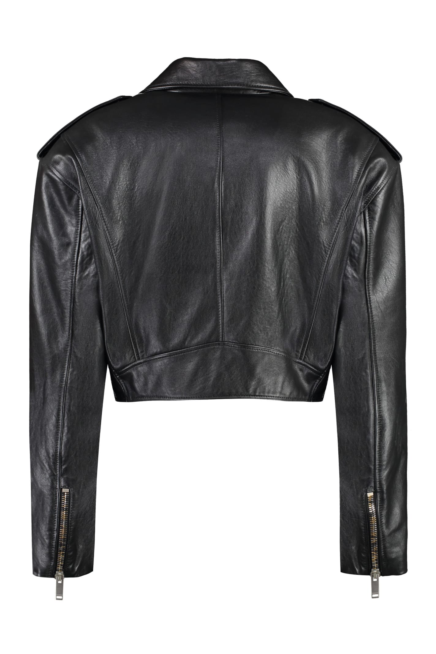 Halfboy Black Leather Biker Jacket For Women In Black