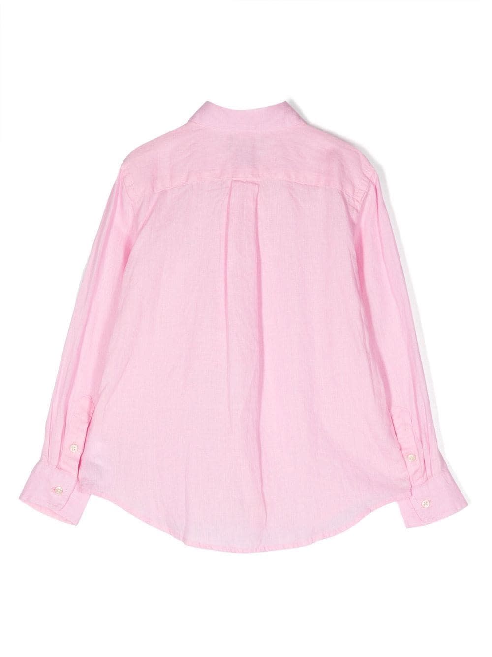 Shop Ralph Lauren Pink Linen Shirt With Embroidered Pony