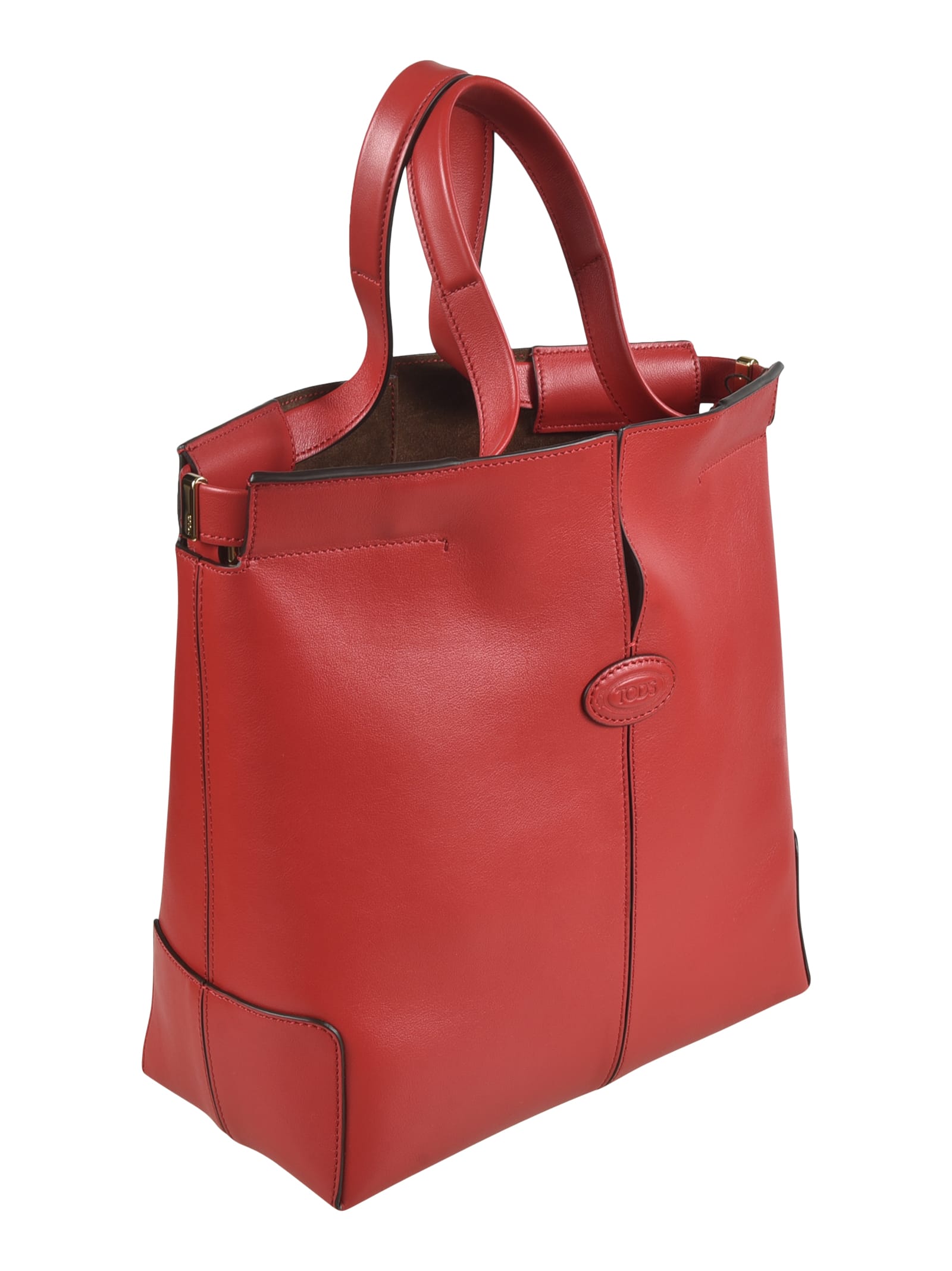 Tod's Logo Patch Top Handle Shopper Bag In Red