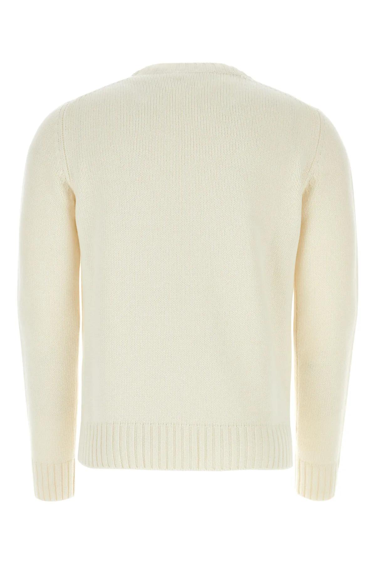 Prada Stretch Cashmere Blend Crew Neck Sweater In Bianco