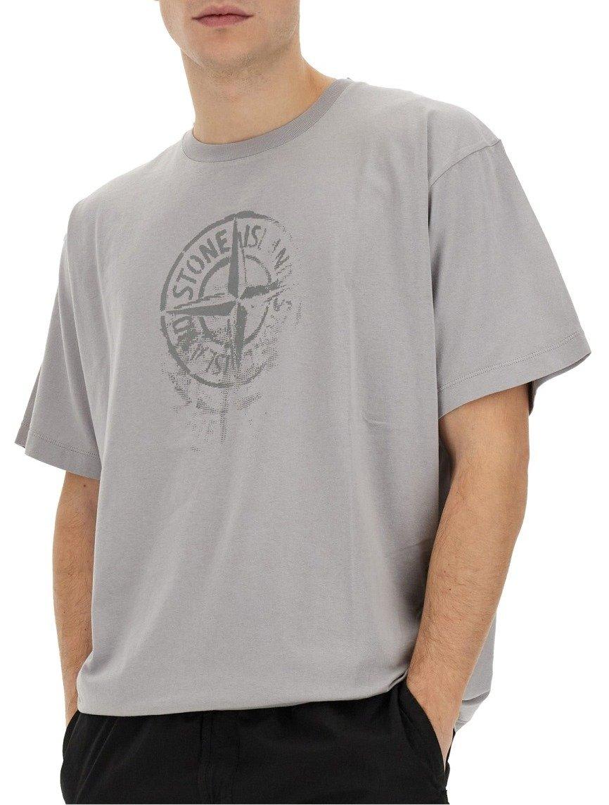 Shop Stone Island Compass Printed Crewneck T-shirt In Dust