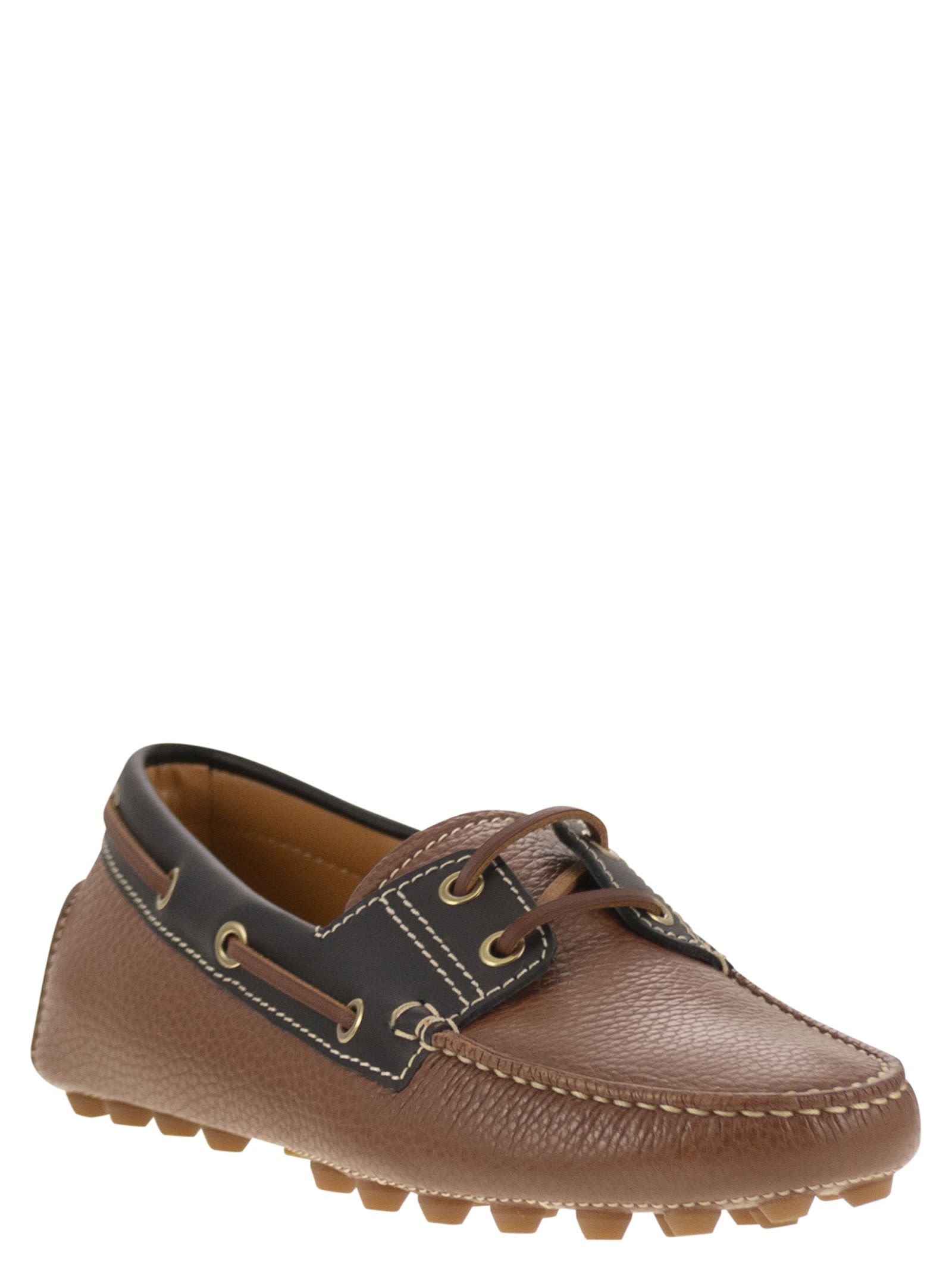 Tod's Leather Boat Bubble Grommet In Brown