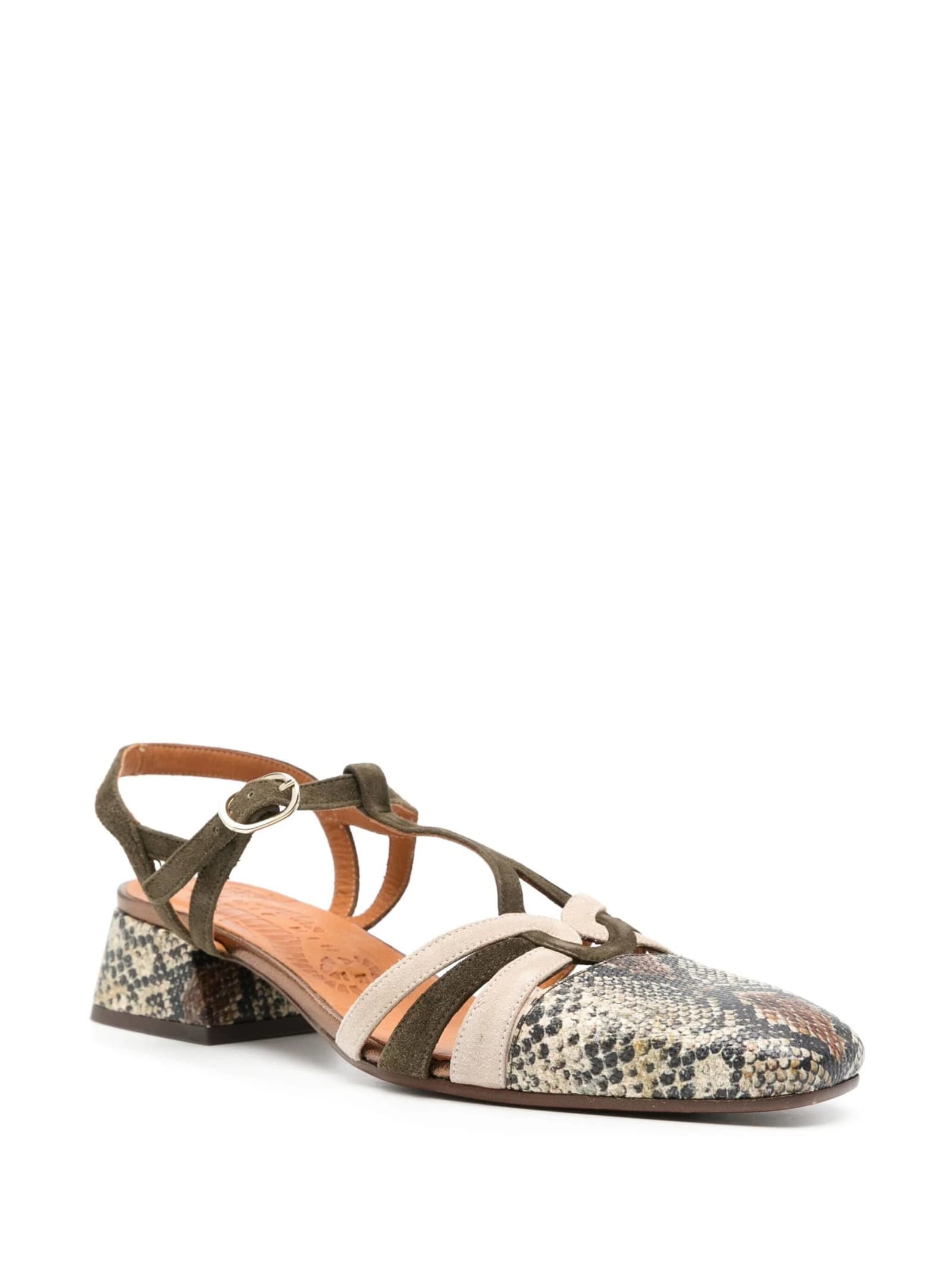 Shop Chie Mihara Sandali Pitone Tacco 25 In Pitone Khaki Beige