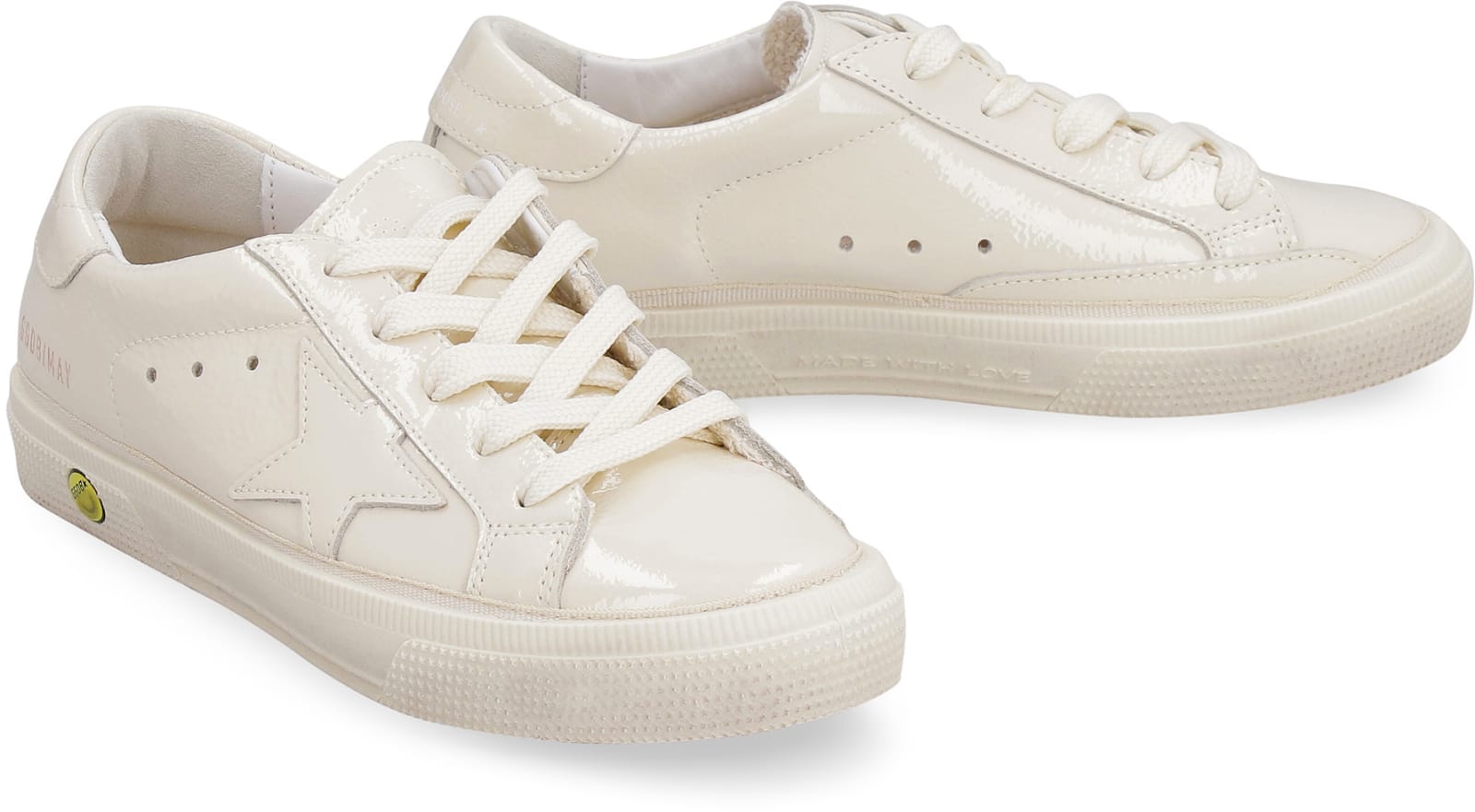 Shop Golden Goose May Patent Leather Low-top Sneakers In Panna