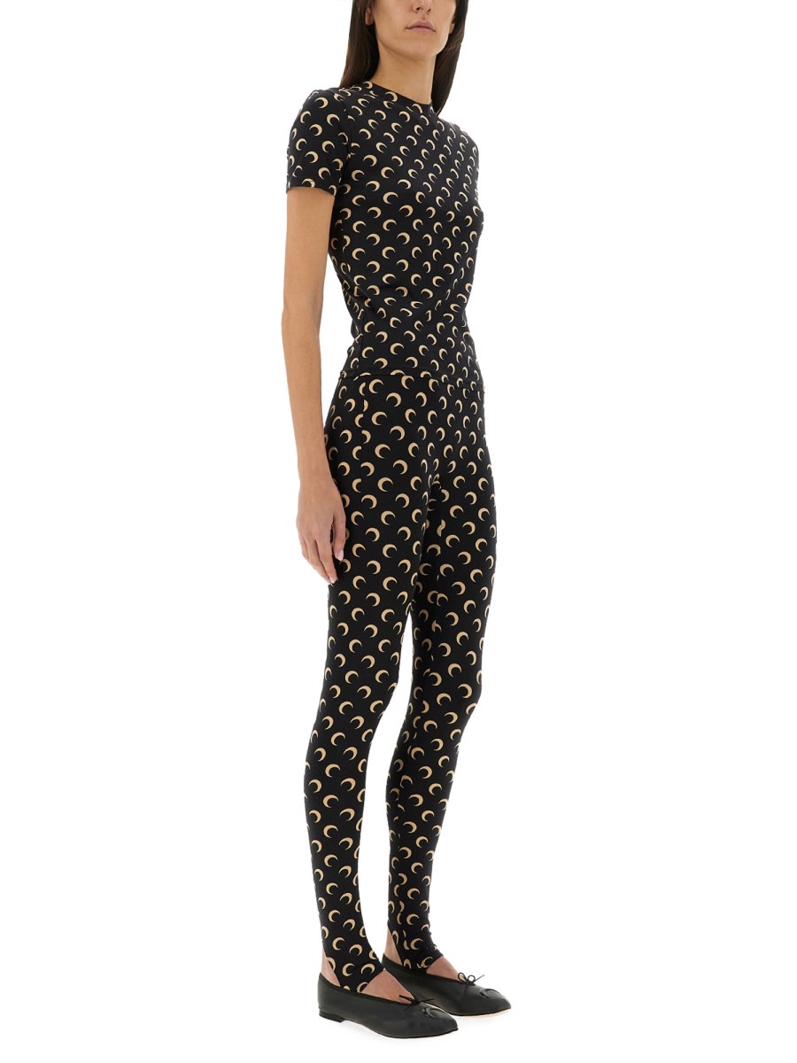 Marine Serre Moon Printed Stirrup Leggings In Black And Beige In Black