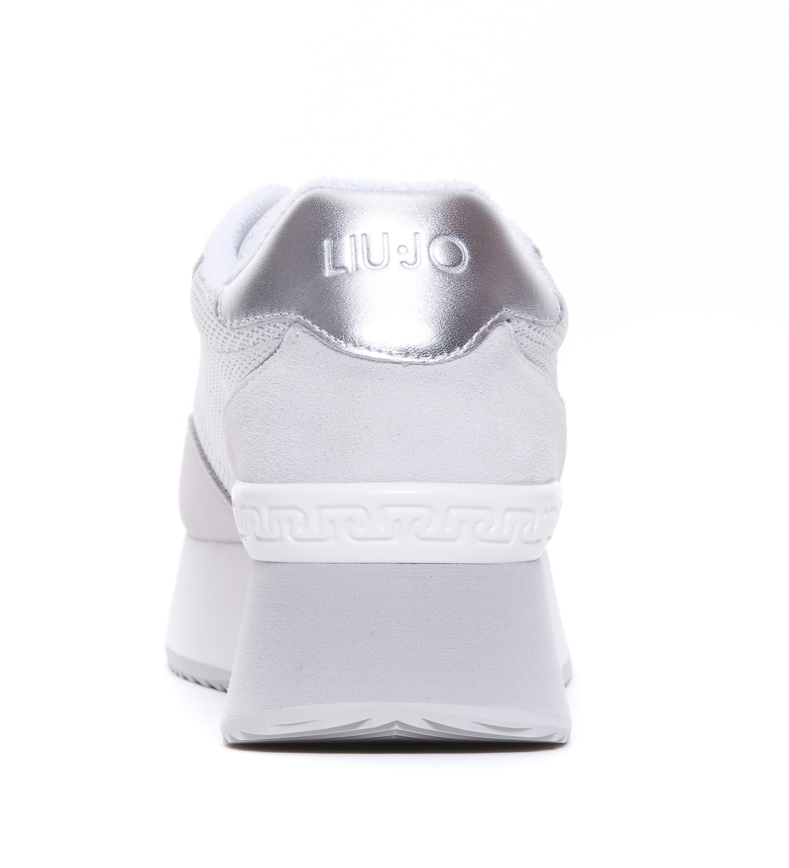 Shop Liu •jo Dreamy Sneakers In Mesh Metal White Silver