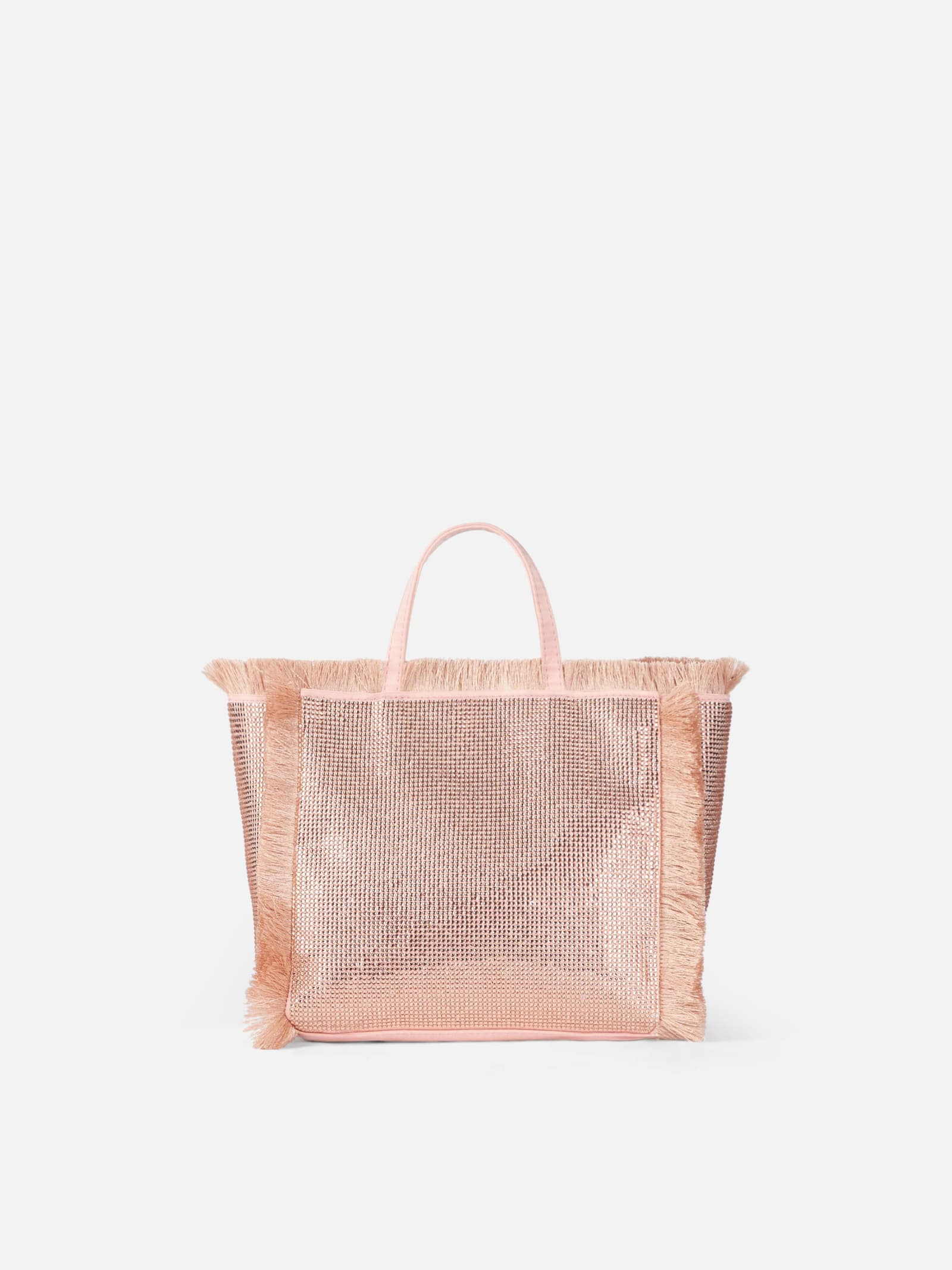 Shop Mc2 Saint Barth Mini Vanity Fringed Bag With Rose Gold Rhinestones In Pink