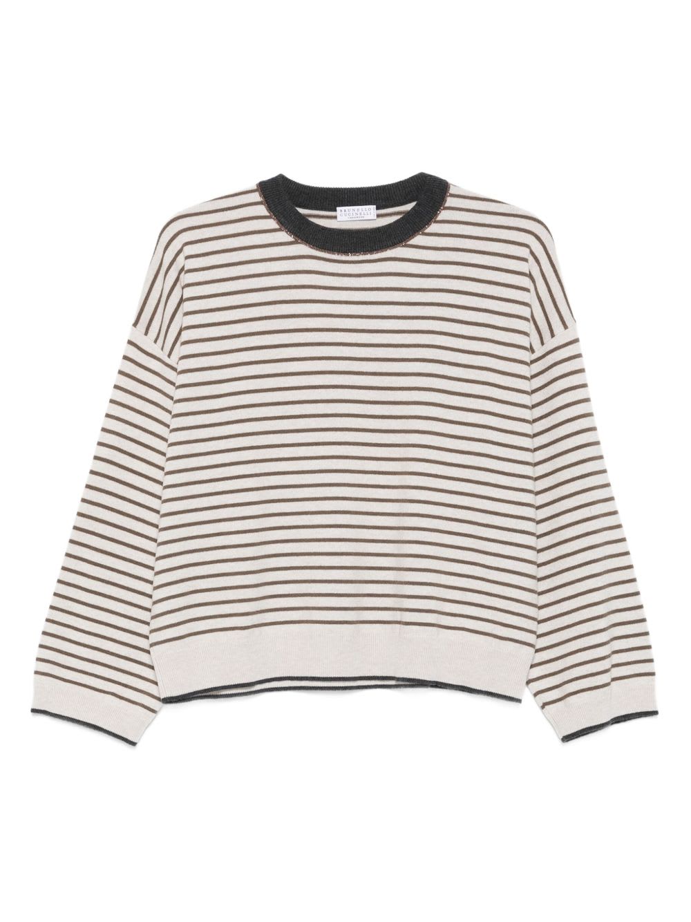 Brunello Cucinelli Striped Crew Neck Sweater In White