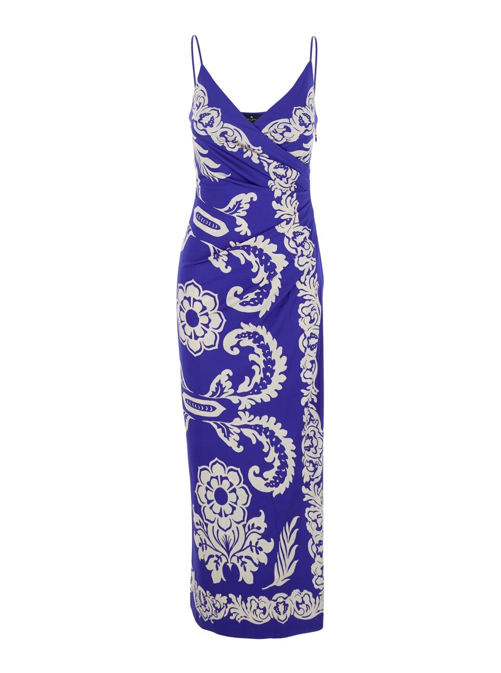 Etro Blue Long Dress With Spaghetti Straps And All-over Print In Multi