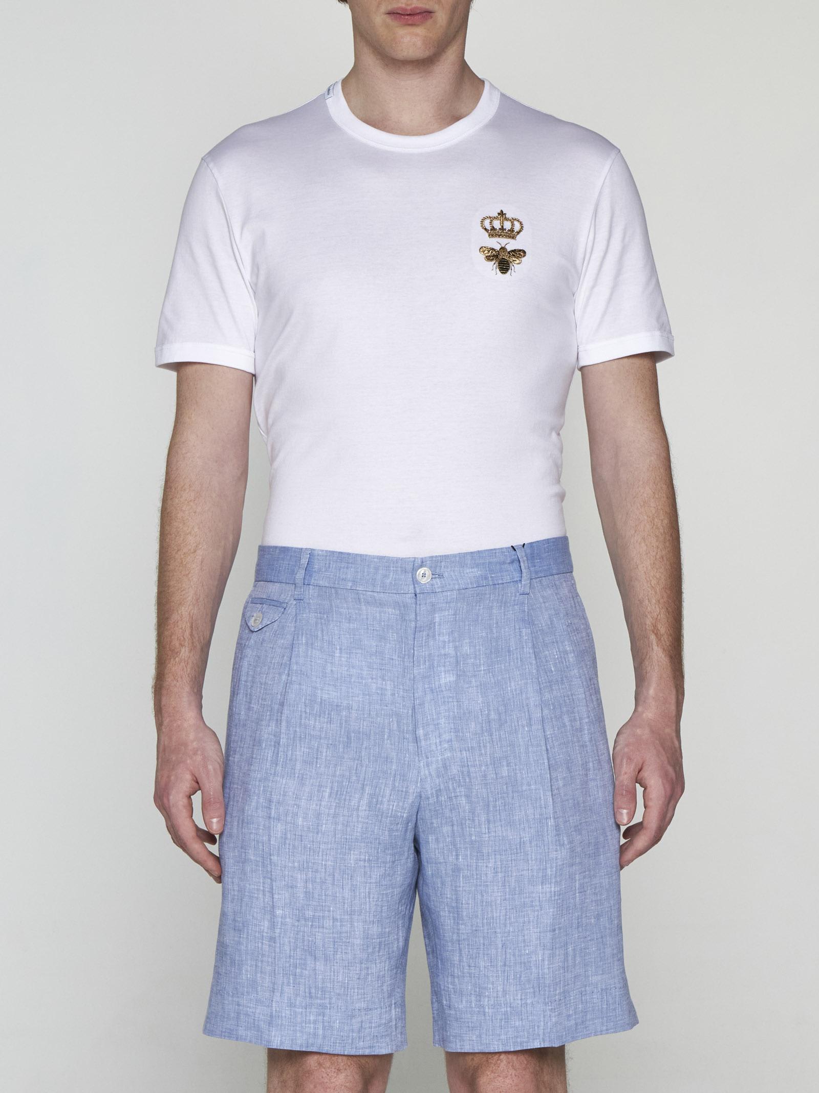 Shop Dolce & Gabbana Linen Shorts In Carta Da Zucchero