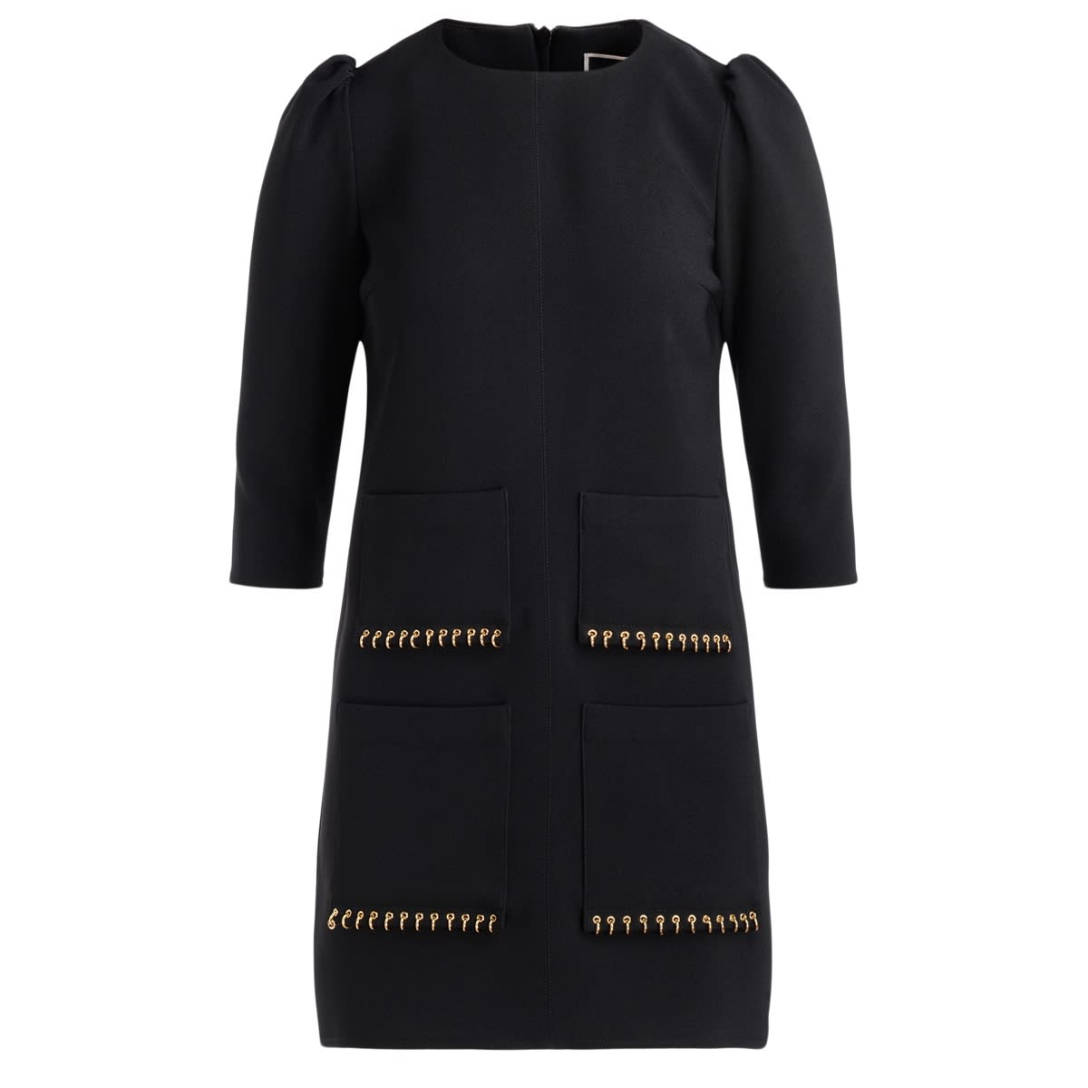 Dress By Elisabetta Franchi In Cr?e Double Black With Gold Rings
