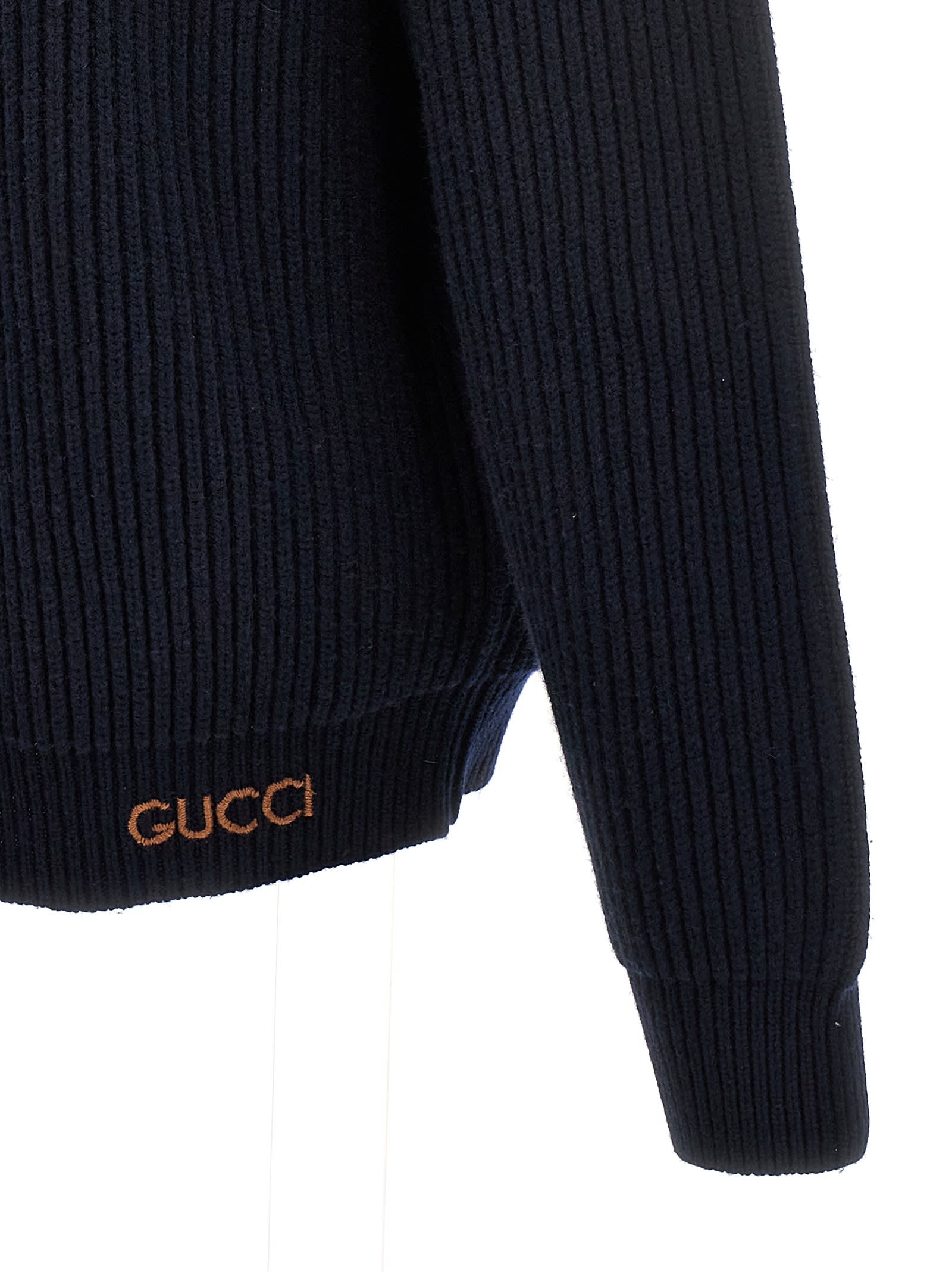 Shop Gucci Logo Embroidery Ribbed Cardigan