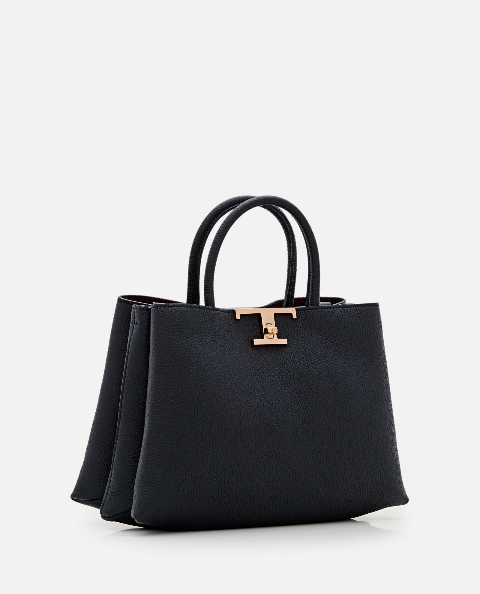 Shop Tod's Small T Metal Leather Shopping Bag In Nero