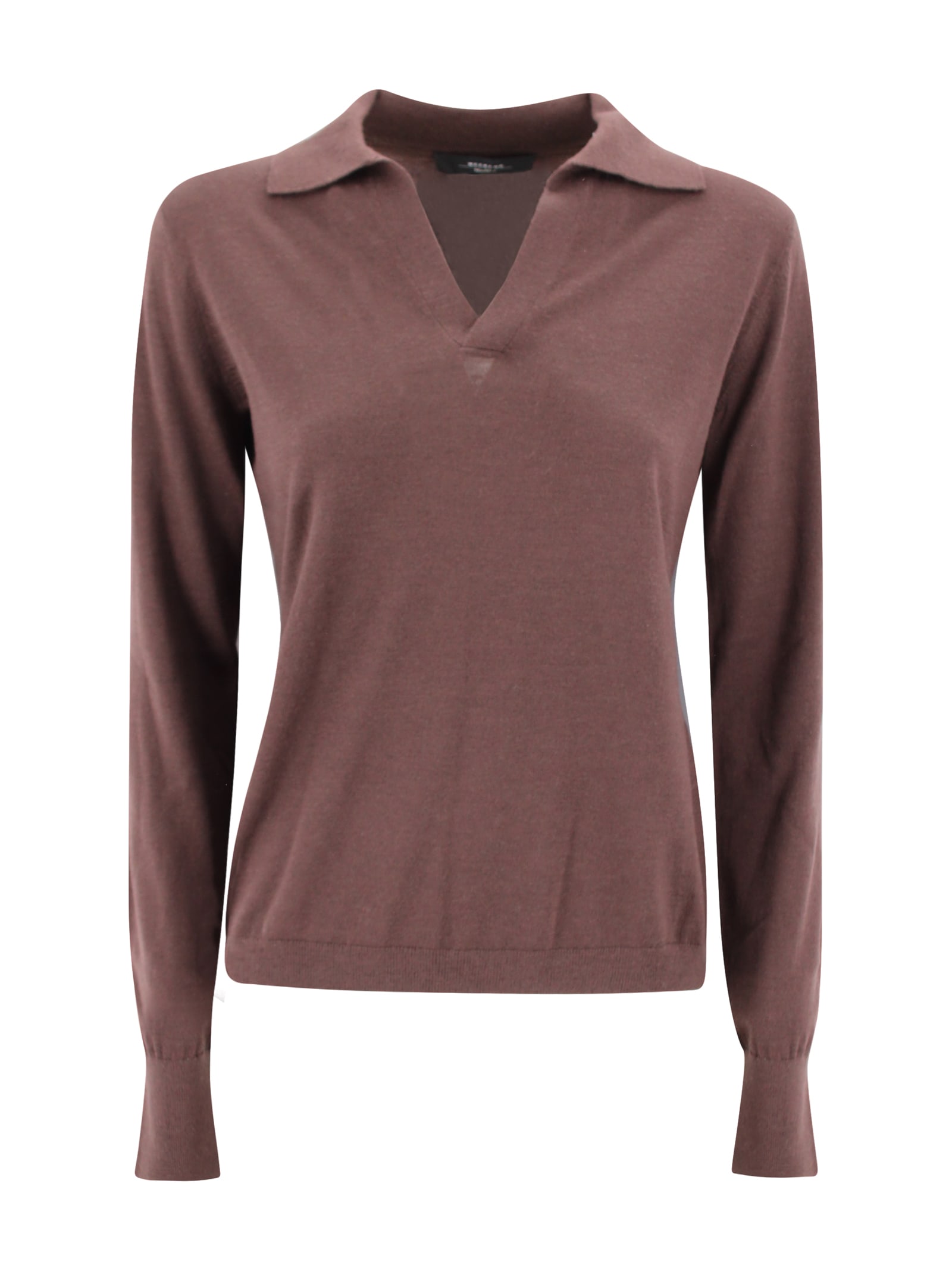 Weekend Max Mara Wool Blend Cappa Long Sleeve Polo Shirt In Brown