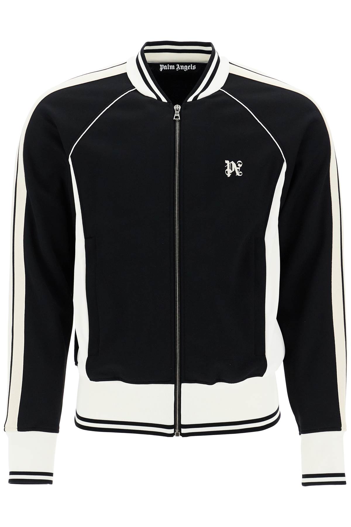 Shop Palm Angels Raglan Zip-up Sweat In Black Off White (black)