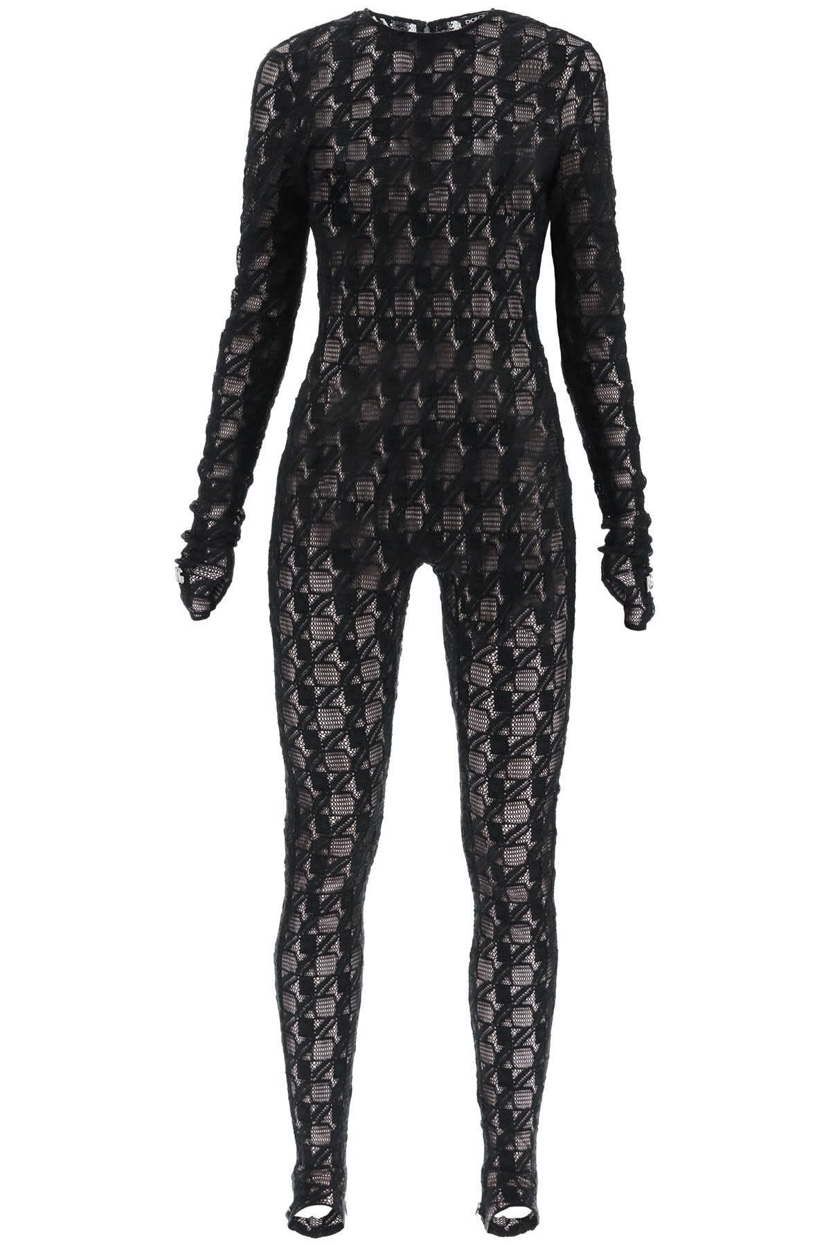 Dolce & Gabbana Jacquard Stretch Lace Jumpsuit In Nero (black)